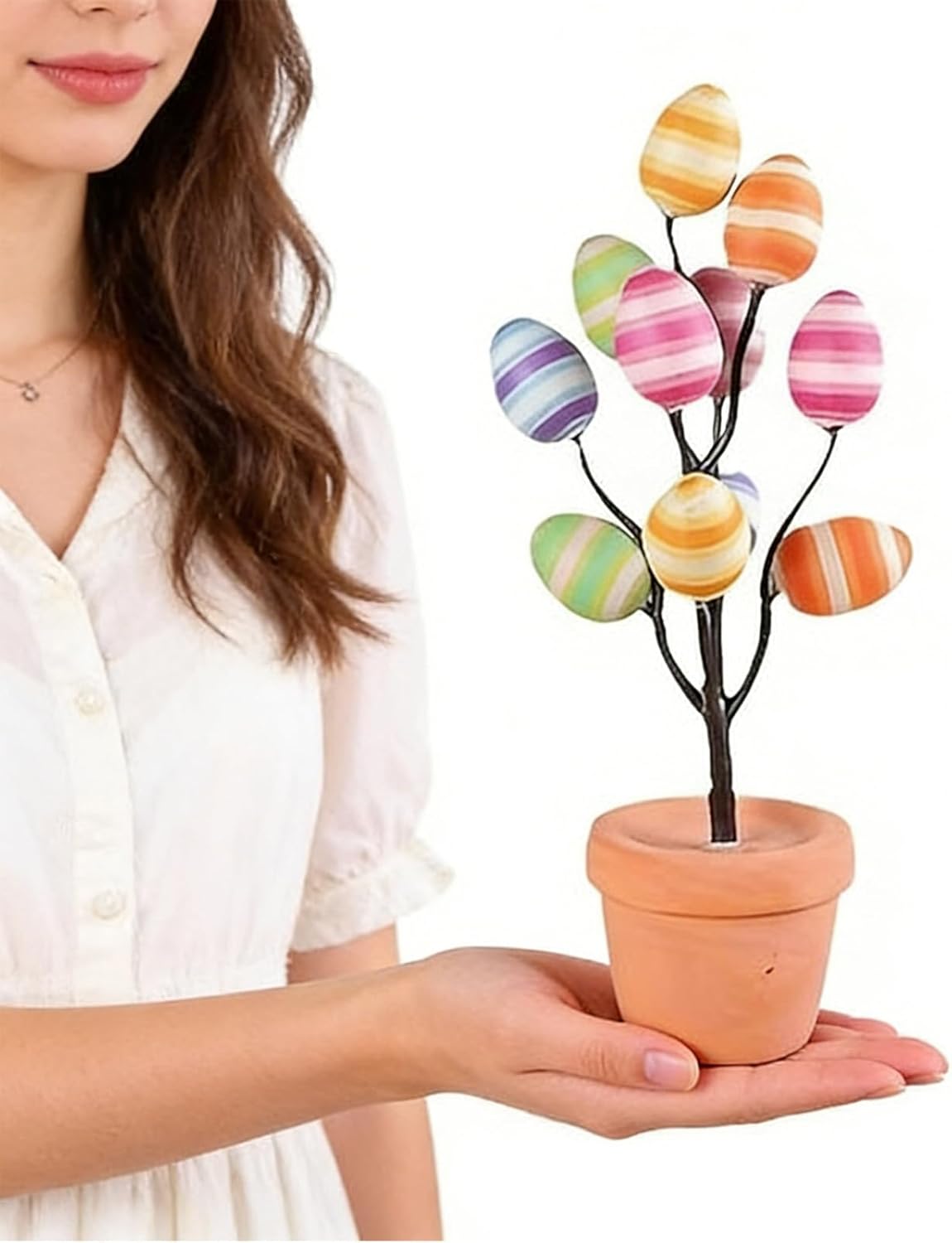 Skiennix Easter Egg Tree - 10 Colorful Striped DIY Plastic Egg Decorations & Pendants