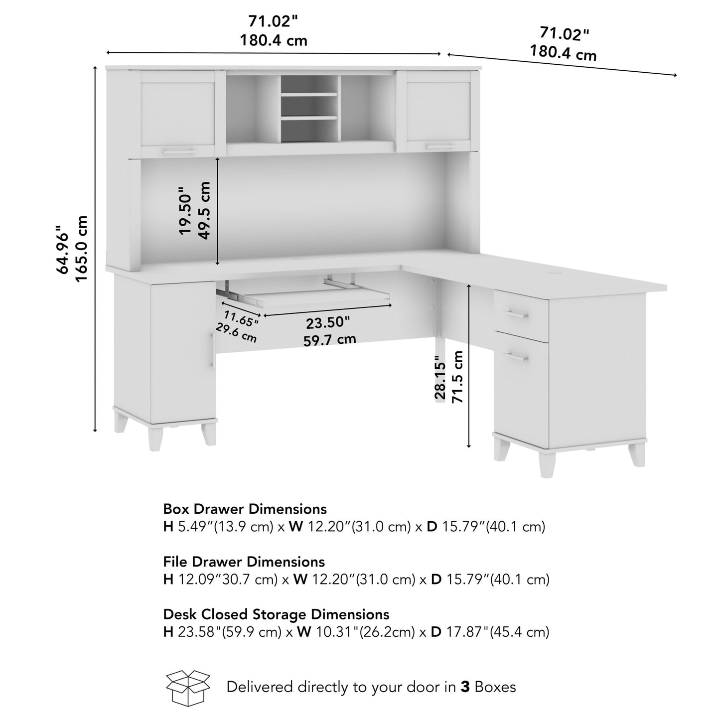Bush Furniture Somerset L Shaped Desk with Hutch in White | Corner Computer Table with Drawers, Cabinets and Pullout Keyboard/Laptop Tray for Home Office