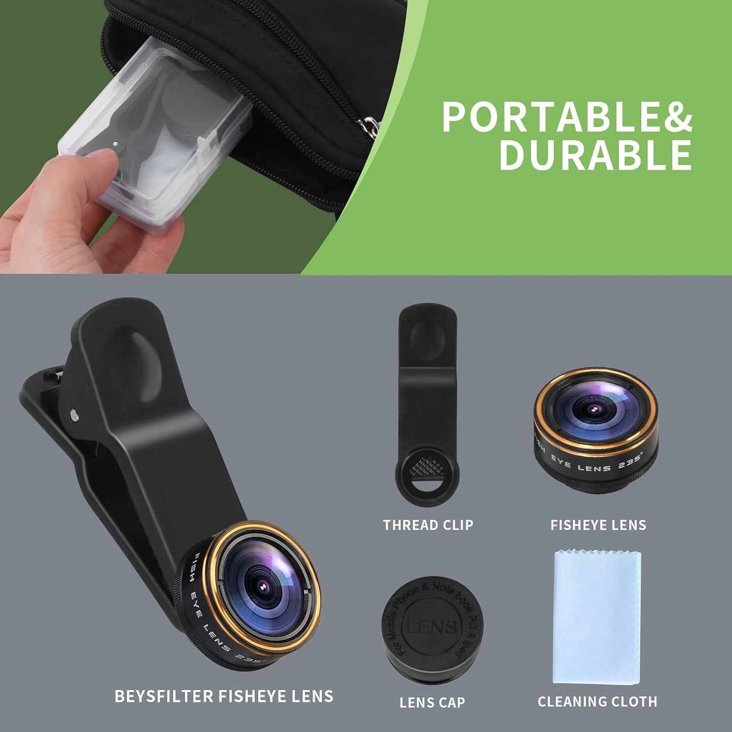 Beysfilter 235Clip-On 17 16 15 Fisheye Lens Cellphone Camera Lens Kit,Fish Eye Lens for iPhone and Android