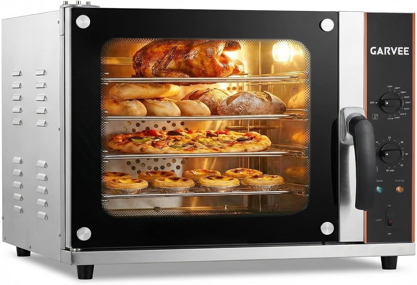 Commercial Convection Oven, 68L/60Qt Stainless Steel Air Fryer Toaster Oven Combo, 4-Tier Countertop Rotisserie Oven with Glass Door, 1750W Baking Roaster, 30-300°c, Trays & Racks, US Plug