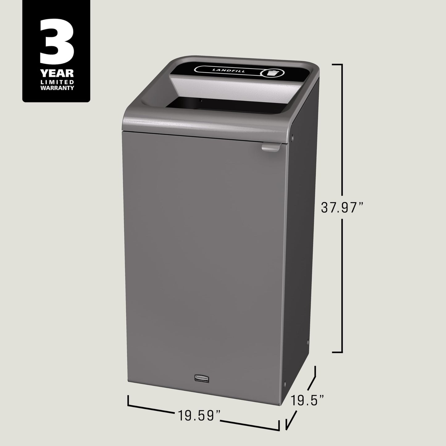 Rubbermaid Commercial Products Configure 1 Stream Landfill Trash Can, 23 Gal, Grey Stenni, Indoor for Stadiums/Food Courts/Airports