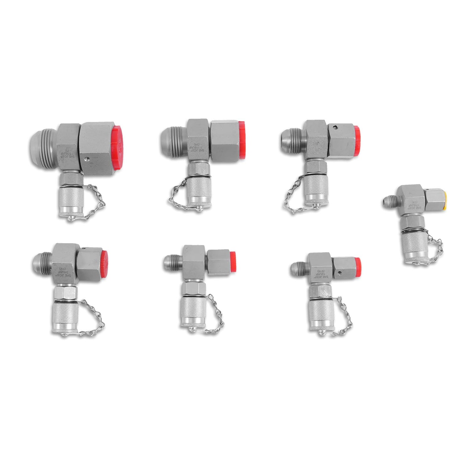 SINOCMP 7Pcs JIC37 Hydraulic Swivel Run Tees Connector Tester Coupling Set, Hydraulic Pressure Test Fittings for Excavator Construction Machinery Hydraulic System
