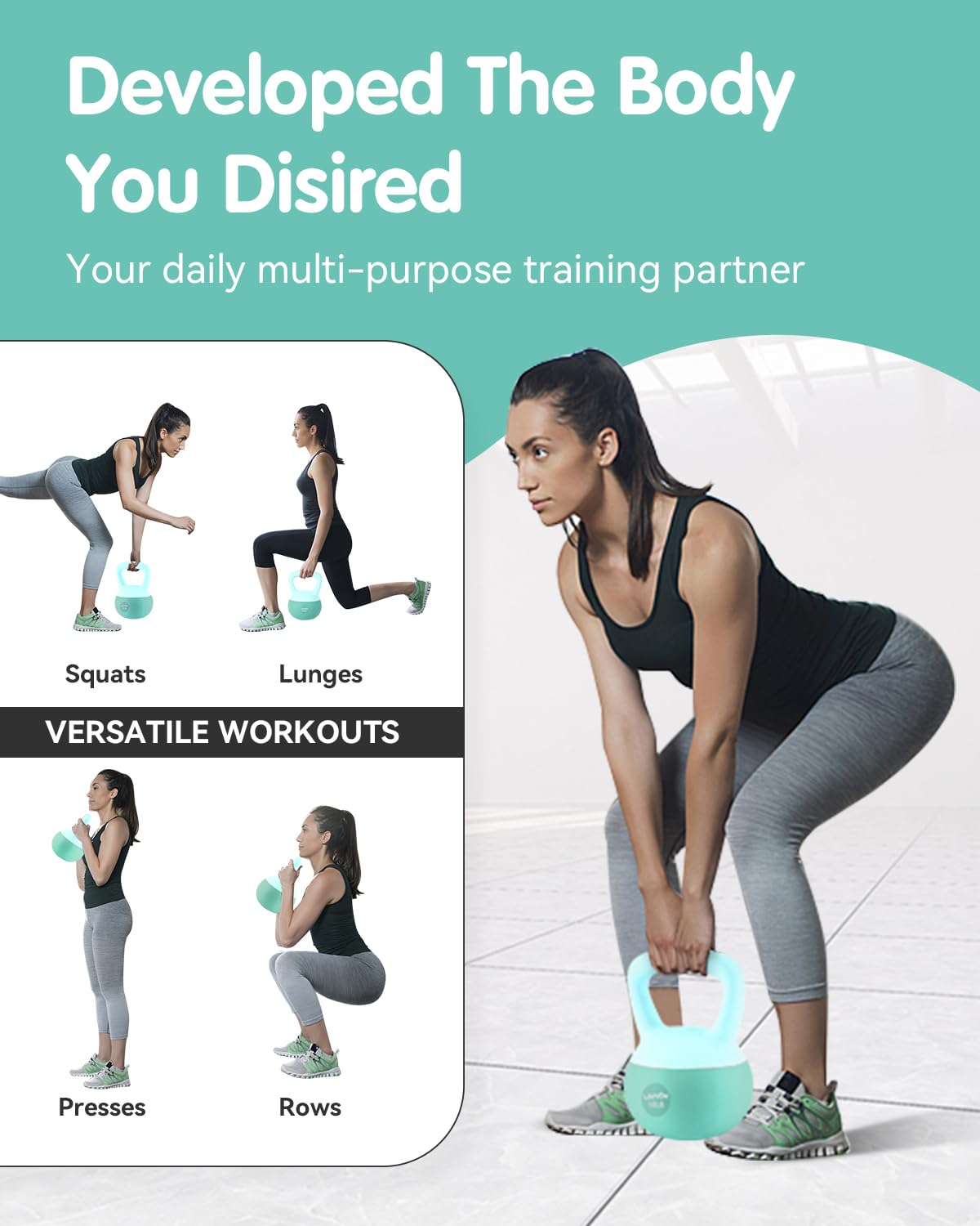 Soft Kettlebell - Cushioned Impact-Resistant Base and Anti-Slip, Kettle bell Anti-Slip Grip Weight for Home Workouts, Safe Strength Training Kettlebells Sets for Women & Men, With Non-slip Gloves (Green, 15 LB)