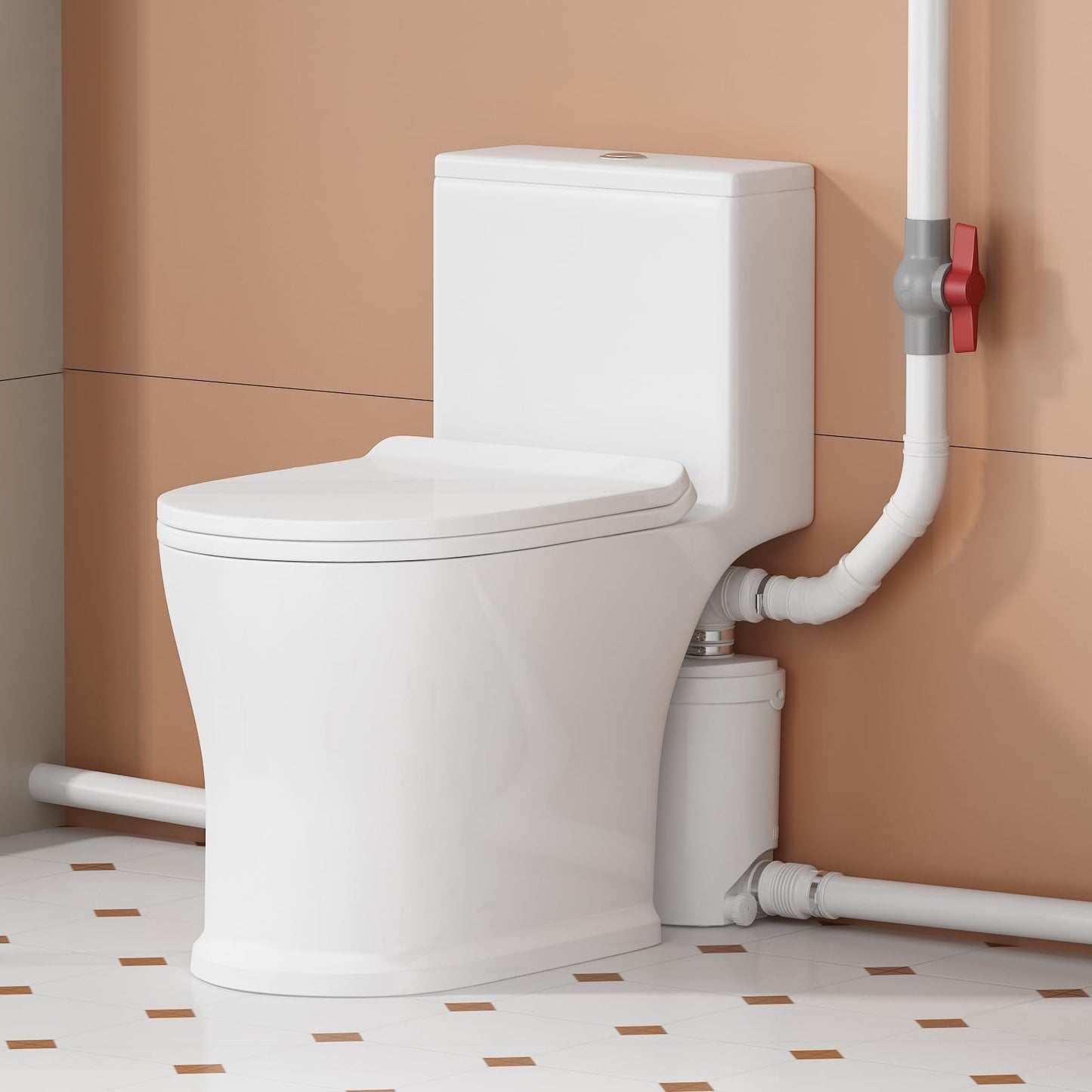 Macerator Pump with 4 Inlets - 23ft Upflush Sewage Grinder System for Toilet, Sink, Shower & Laundry, Quite Copper Motor & Odor Control, Ideal for Basement, Garage, Dorm, Wet Bar (110V, 140°F Max)
