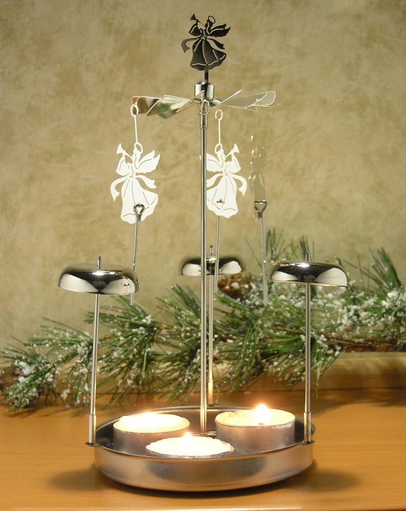Spinning Angels Tealight Candle Spinner - Swedish Scandinavian Design with Bell Chimes | 8" Height