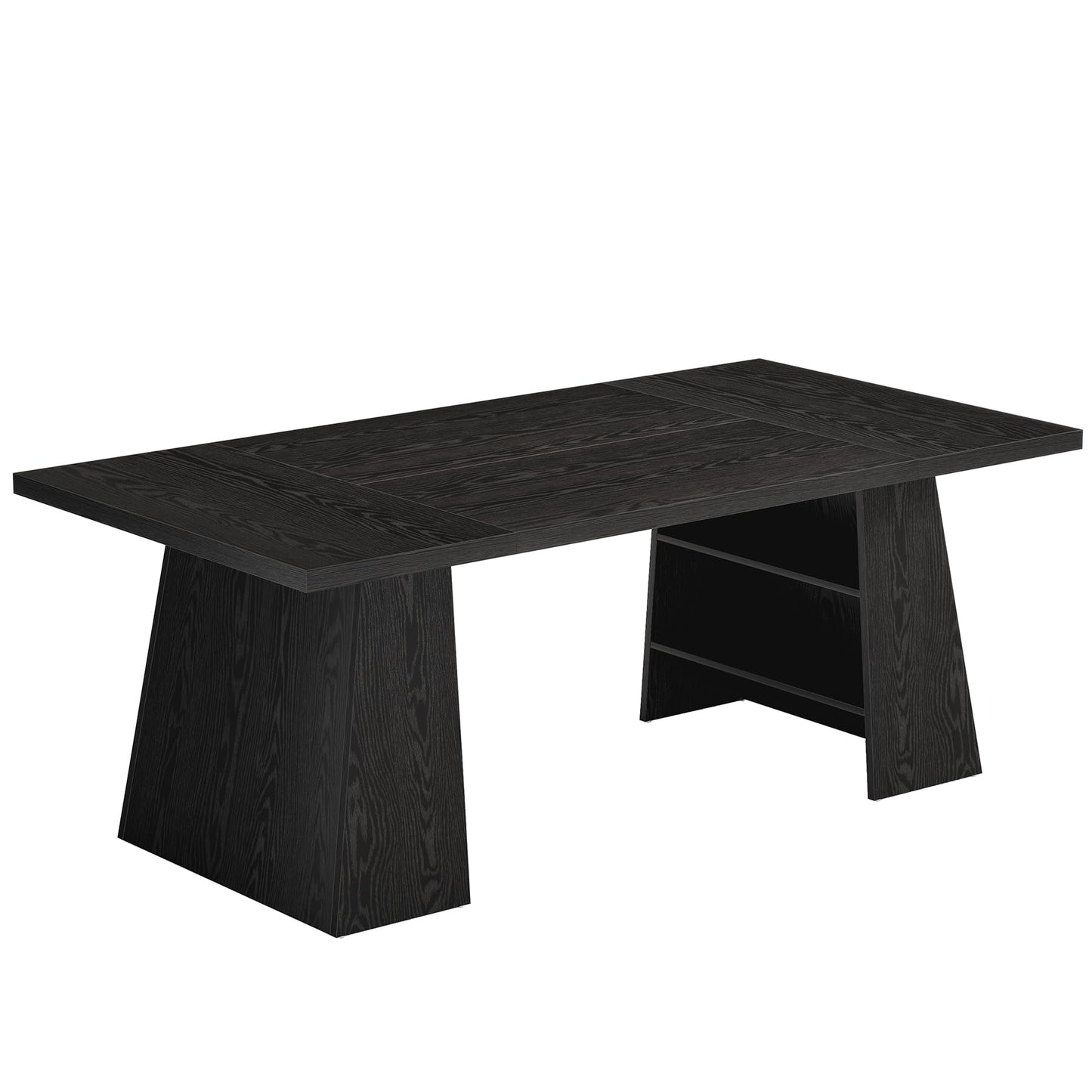 Tribesigns 63-Inch Executive Desk, Modern Black Office Desk with Double Pedestal and Storage Shelves, Simple Large Computer Writing Conference Table Workstations Business Furniture for Home Office