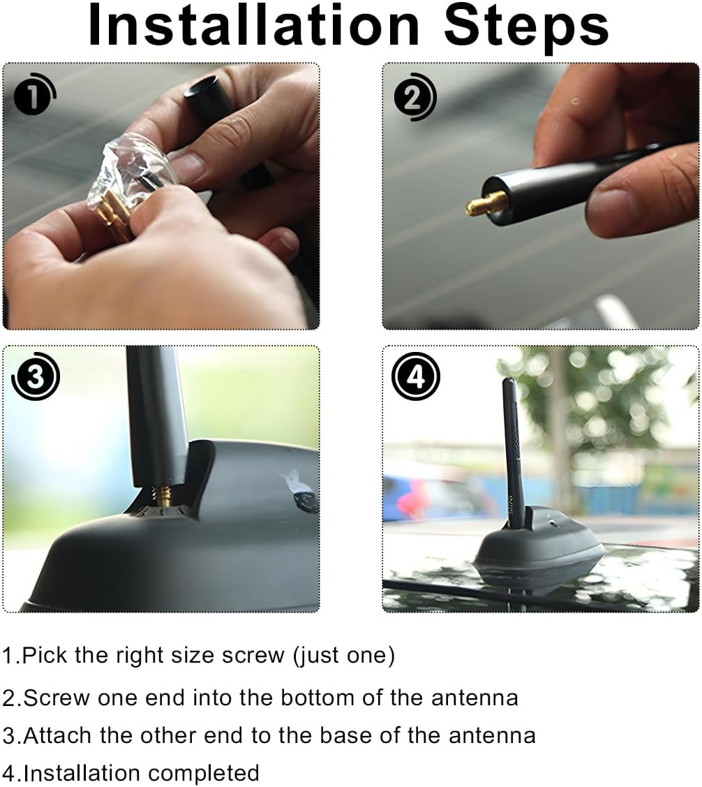 Wevdn 3.11" Short Car Antenna, Aluminium Alloy Carbon Fiber Stereo Radio Signal Receiver, Universal Screw-on