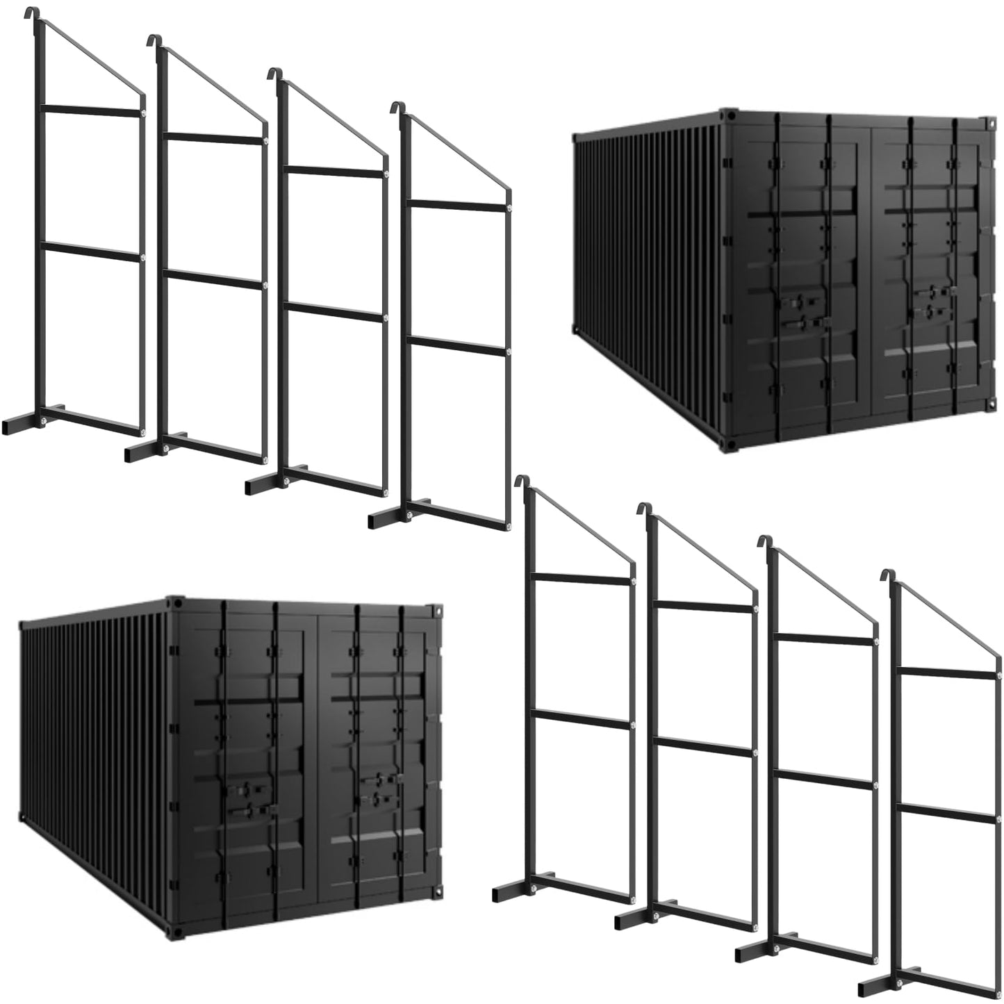 GAOMON 8 Pack Shipping Container Shelving Bracket, 3-Tier Adjustable Black Power Coated Steel Brackets, 22"x60", 1100LBS Hanging Type Cargo Containers Storage Rack for Heavy Tools/Equipment