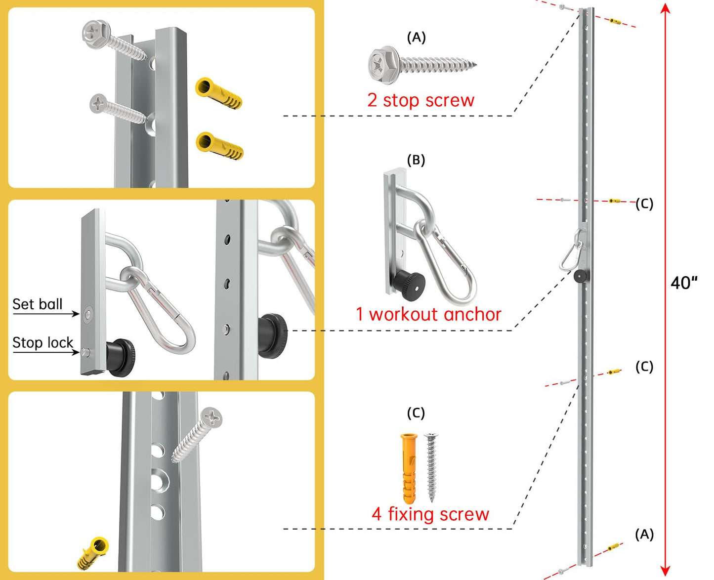 Adjustable Resistance Band Wall Mount System,Resistance Band Wall Anchor with Automatic Locking, Fitness Equipment for Strength Training Compatible with TRX Home Suspension Training Kit 