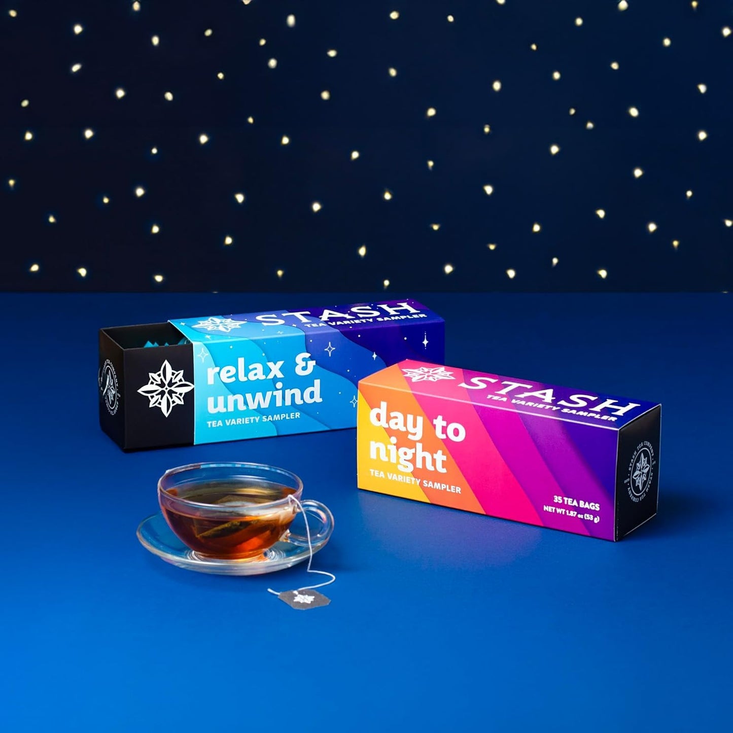 Stash Tea Relax and Unwind Tea Sampler - Assorted Specialty Tea Gift Set, Calming Herbal Teas to Support Relaxation, 7 Flavors, 35 Tea Bags