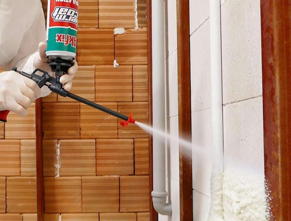 Akfix Thermcoat Fire Rated Spray Foam Insulation Kit 240 sq ft (12x27.1 oz.) - (R-Value 11.32/2 in) Closed Cell Expanding Wide Sealant Thermal Insulation for Walls and Attic - Gun & Cleaner Included
