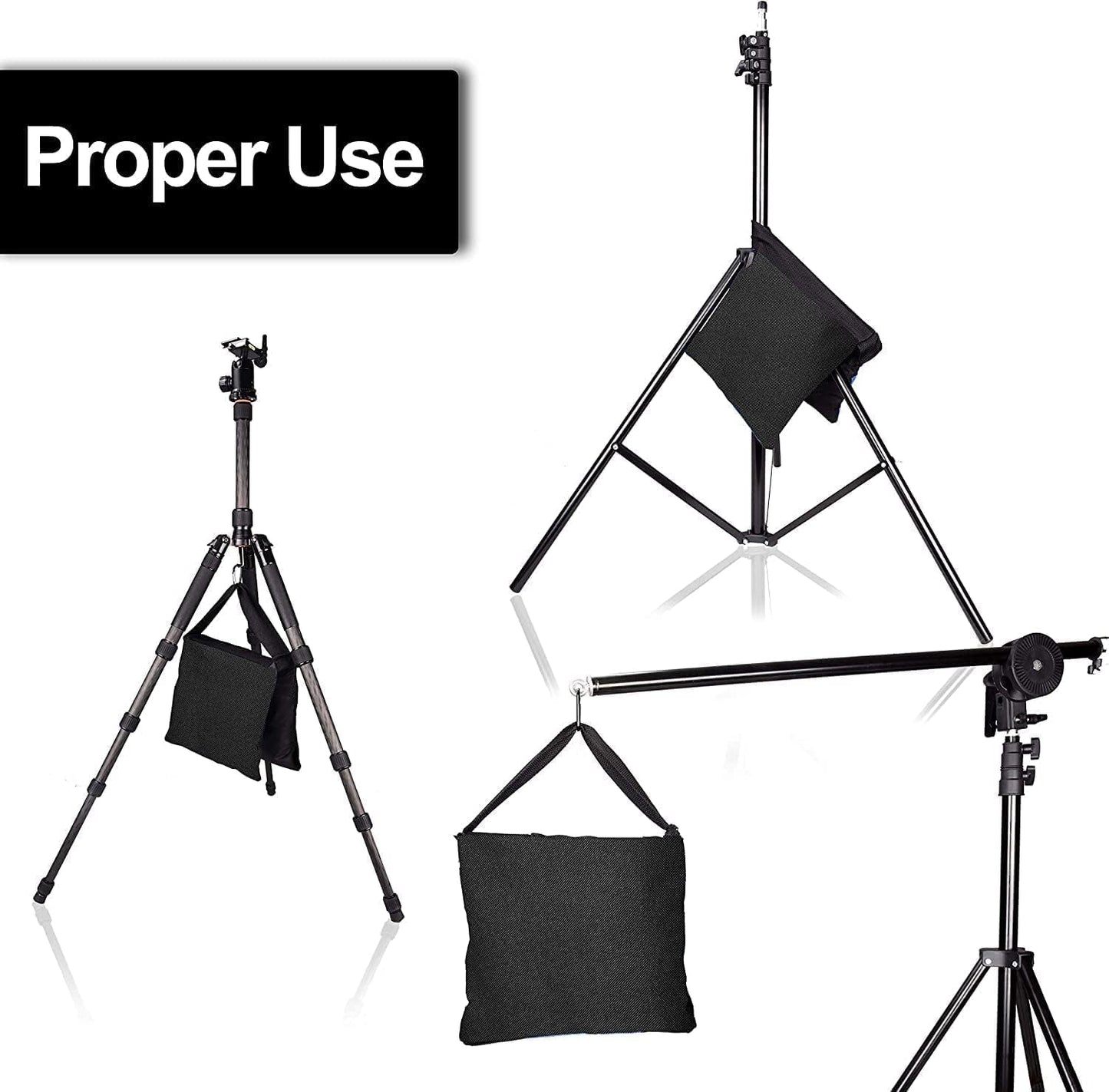 -4 Packs Set(Black) EMART Heavy Duty Sandbag Photo Studio Weight Bag Saddlebag Design for Photography Light Stand