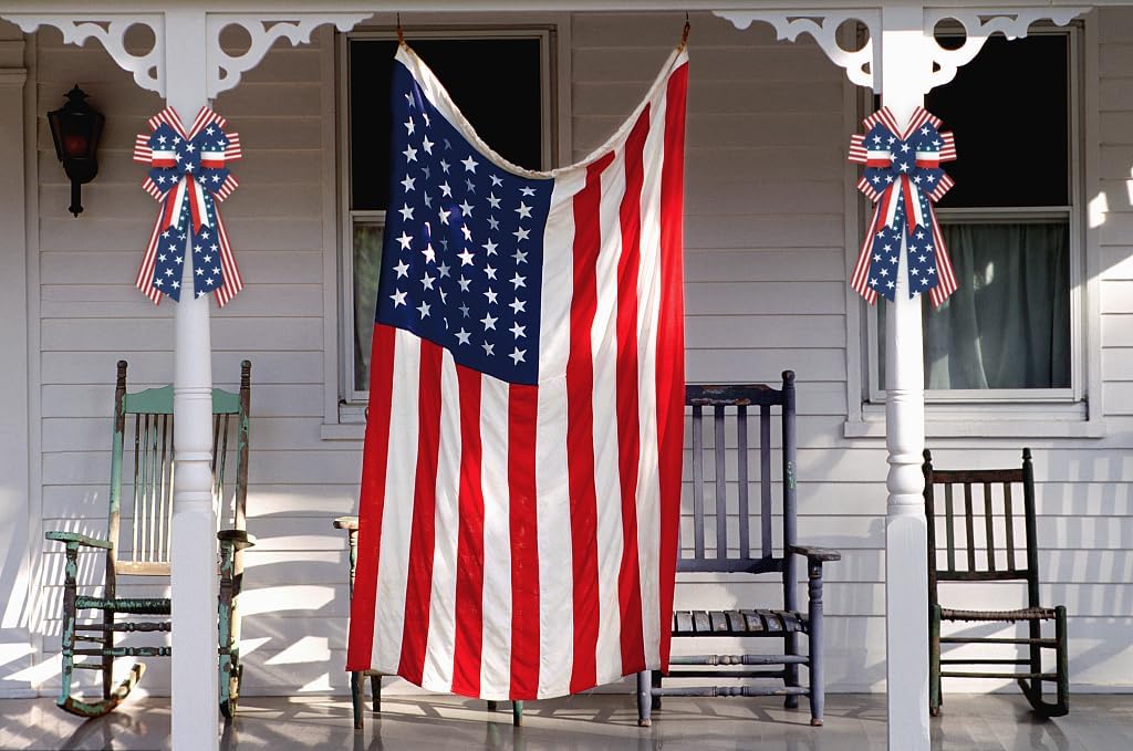 Threetols Patriotic Wreath Bows - Large Burlap Red, Blue & White Stripe for 4th of July Decor