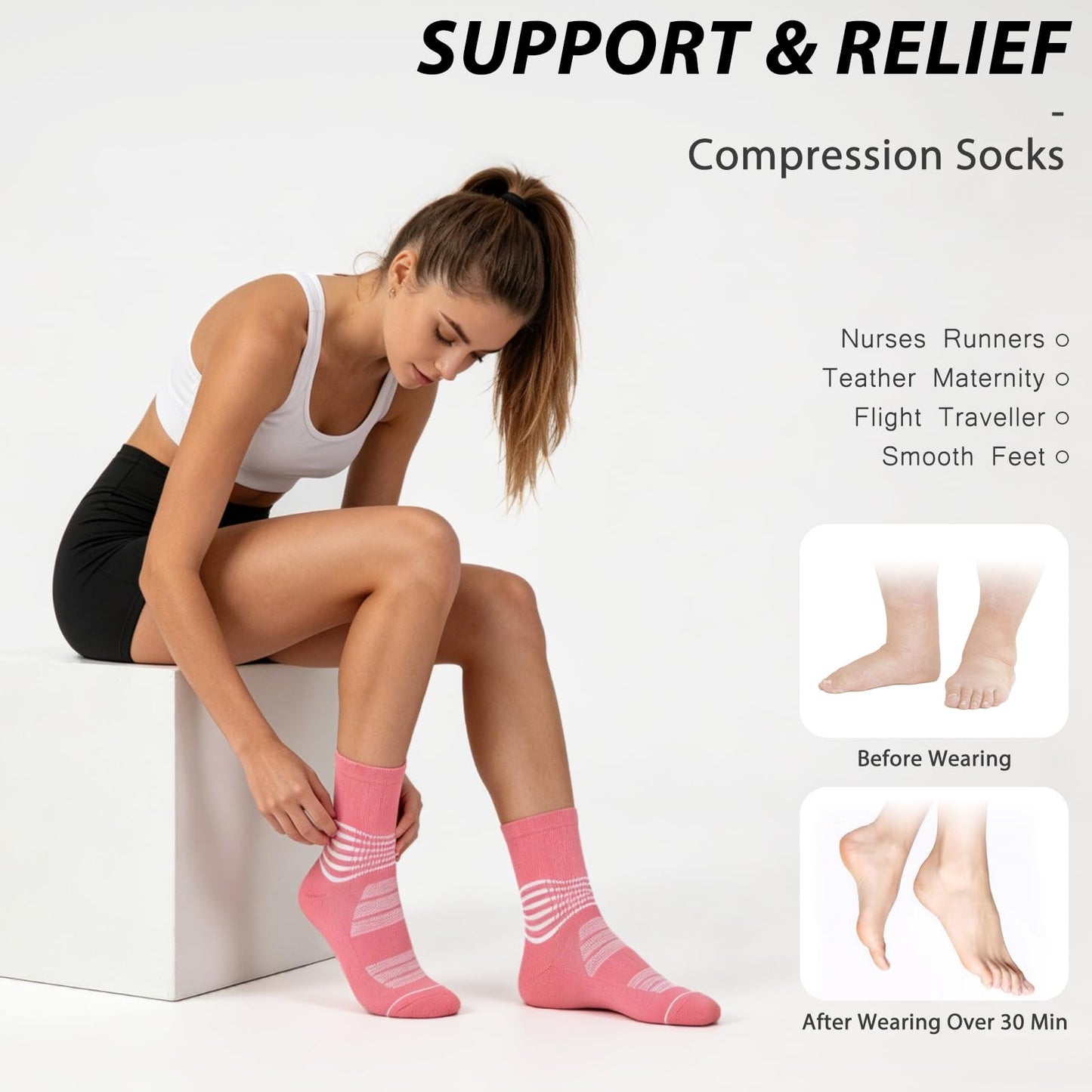 IRAMY Crew Compression Socks for Women Men with Ankle Arch Support Plantar Fasciitis Relief 6 Pairs