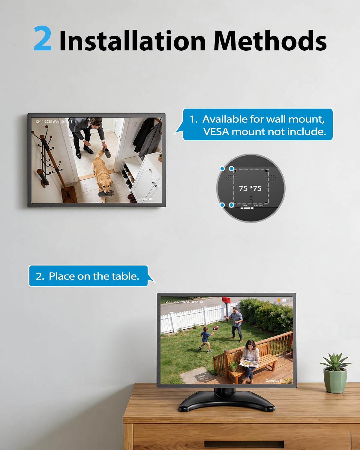 Small Security Monitor for Camera Mini PC: Metal Case,10.5 inch 16:10 1920×1280, HDMI & VGA Port,Dual Speakers,High Brightness,with Moon Stand,for Office,Bedroom,Retro Gaming CCTV,Portable Travel