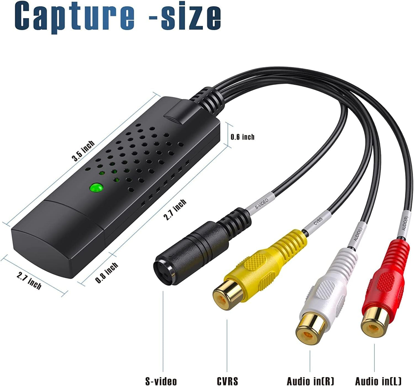 Flsazrx Hi8 Capture Card, USB Video Capture Card Device, Audio Video Converter Grabber for RCA to USB-Convert VHS Mini