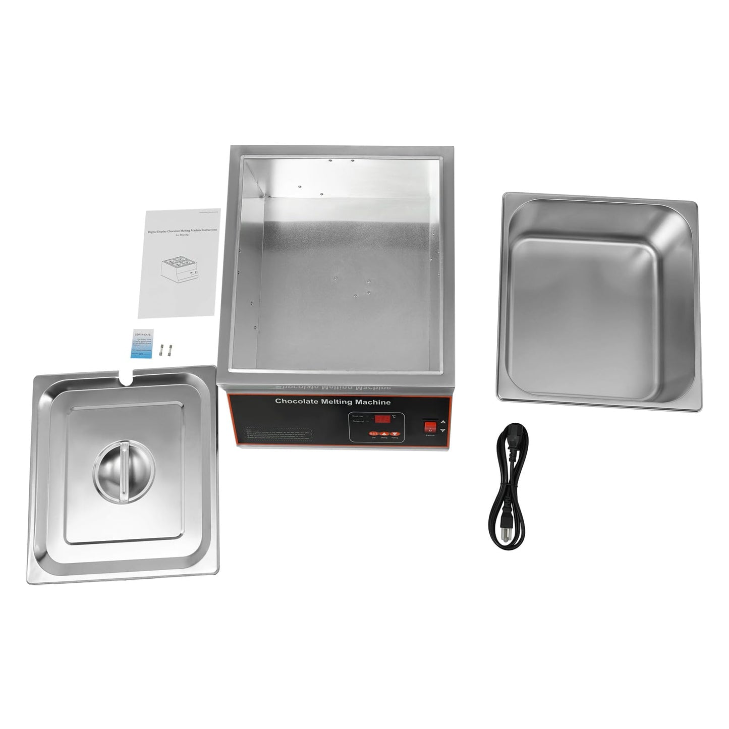 Bokknppo Chocolate Tempering Machine 32-203°F Commercial Chocolate Melting Pot 26.46 lbs Stainless Steel Food Warmer Air-heating Chocolate Fondue with Lid for Restaurant Home Party (Single Pot)