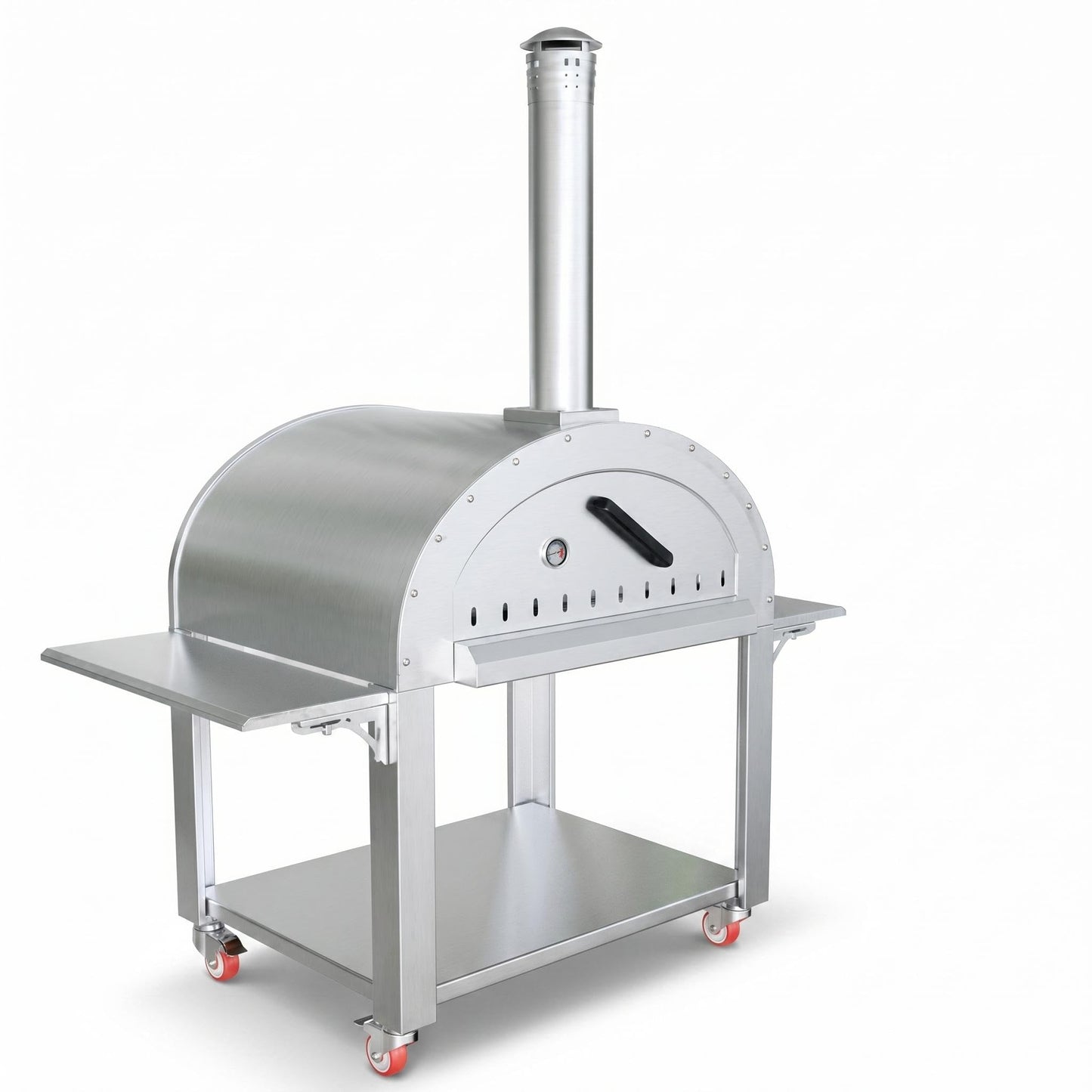 Wood Fired Pizza Oven Outdoor, 44 Inch Large Stainless Steel Wood Burning Camping Oven with Wheels & Accessories, Charcoal Outdoor Oven for Baking Roasting Grilling Searing, for Backyard Garden Patio