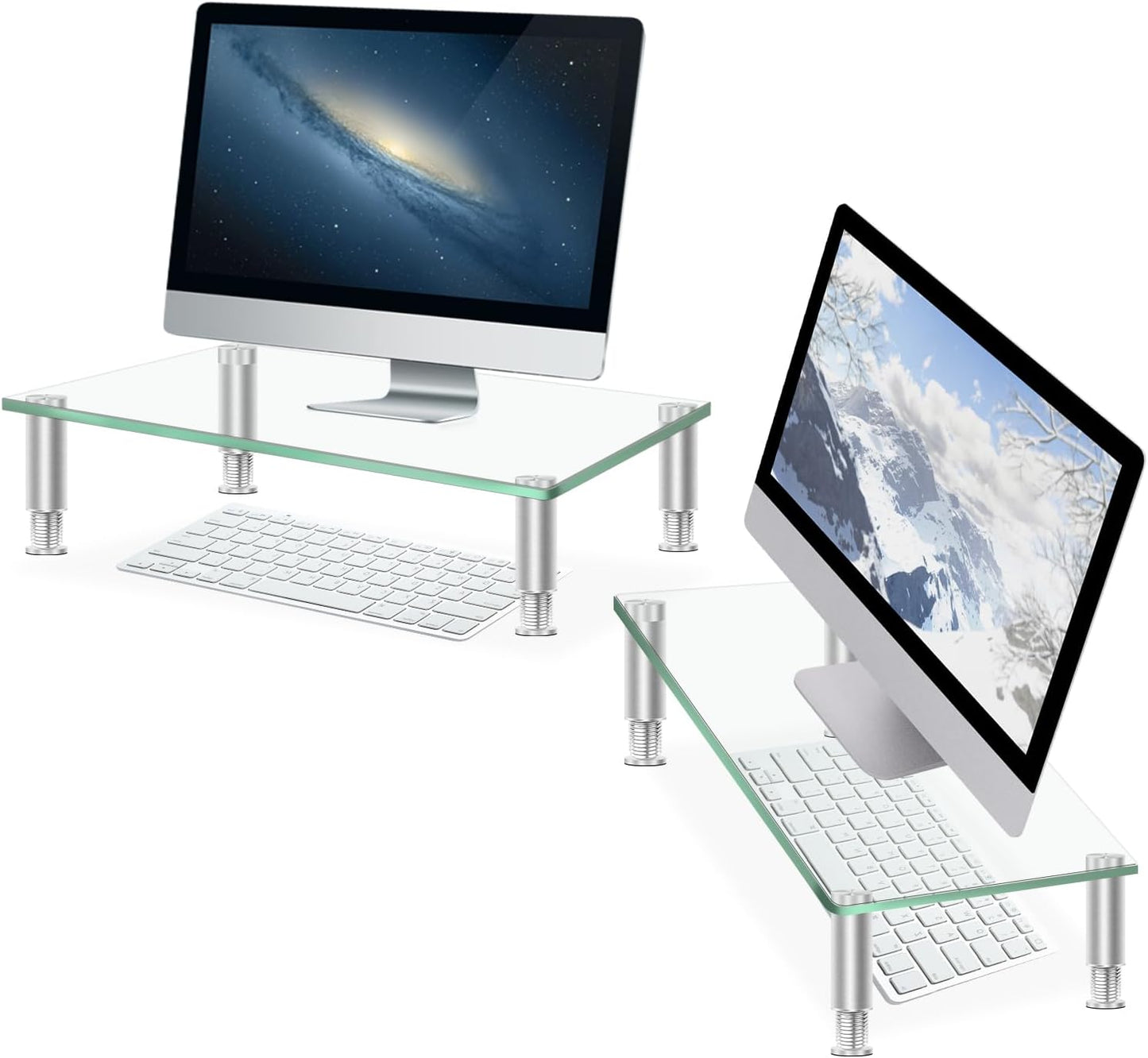 VSAR House 2Pcs, 15L x9.45W x3.75H Inches Tempered Glass Monitor Riser with Height Adjustable, Clear Computer Monitor