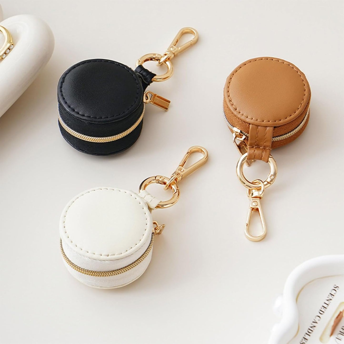 BWTRQ Jewelry Ring Holder Keychain - Portable Travel Sports Ring Keeper Case - Mini Small Versatile Carrying Display Storage Organizer Box With Key Chain (White)