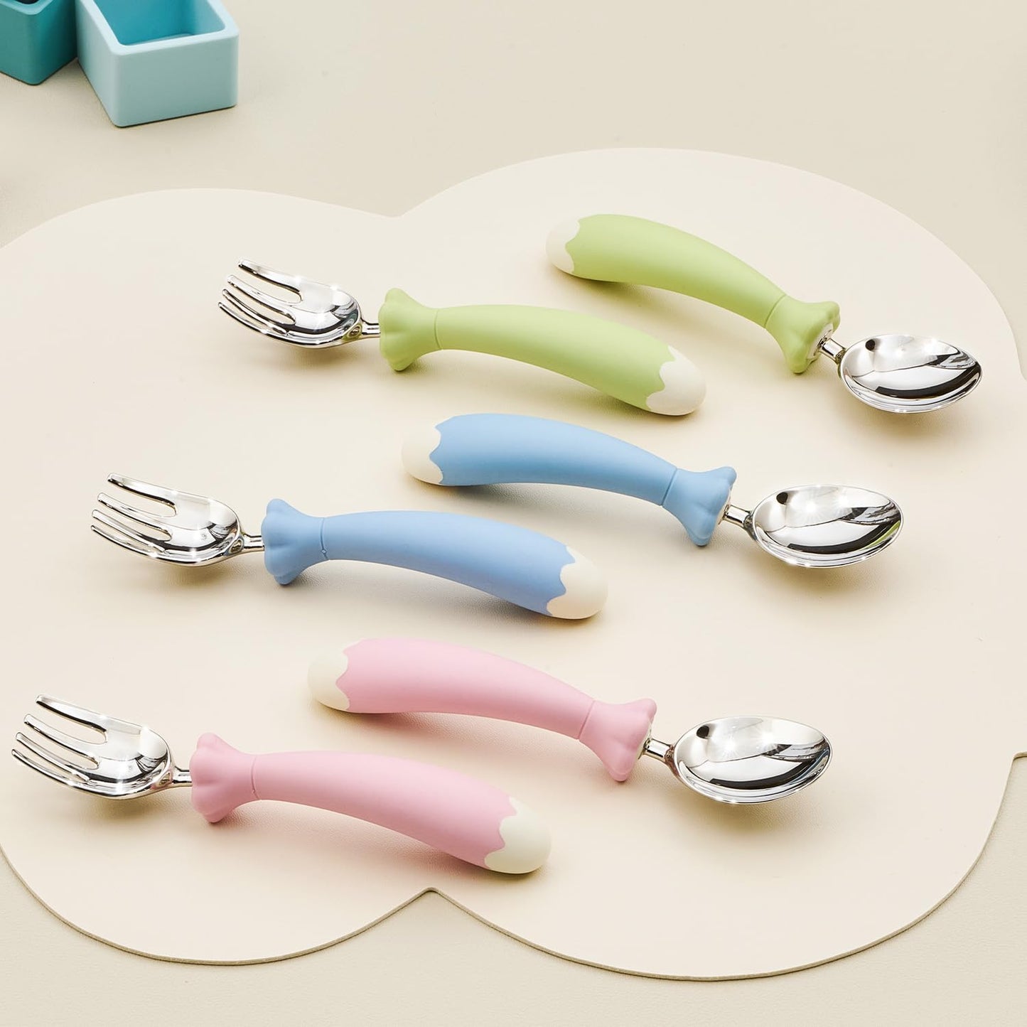 KINGSTONE Toddler Utensils with Case, Kids Silverware Set with Silicone Handles, 18/10 Stainless Steel Children Safe Forks and Spoons, Travel Carrying Cases BPA Free, Dishwasher Safe (green)