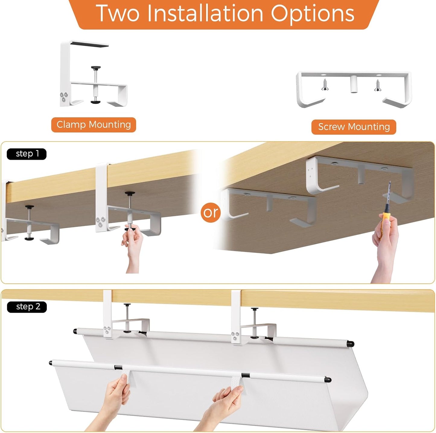 Jolensoy 28" 16X Under Desk Cable Management Tray - Cord Organizer for Desk No Drill, Fabric Under Table Wire Organizer