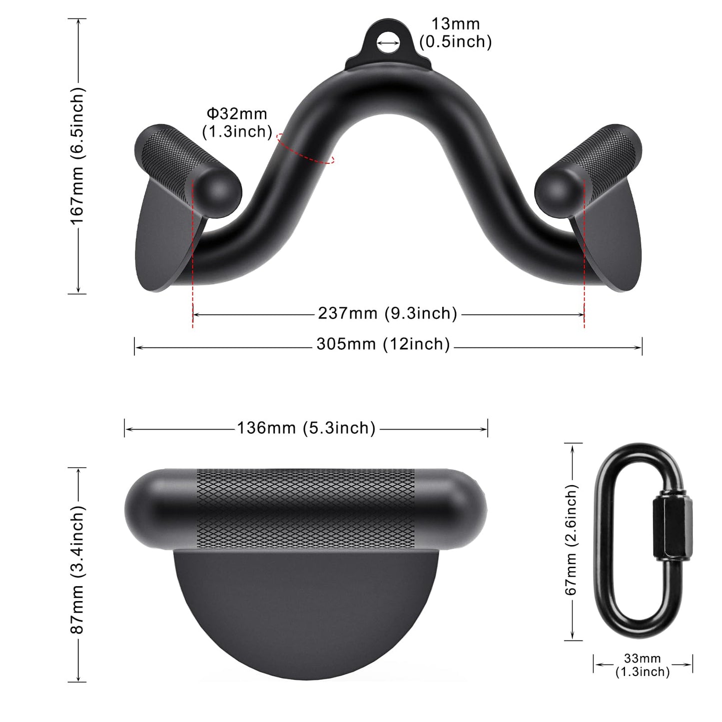 Kipika 12" Lat Pull Down Bars Cable Machine Attachment, Rowing T-bar V-bar Set, Back Strength Training Handle Grips for Cable Machine Rowing Machine