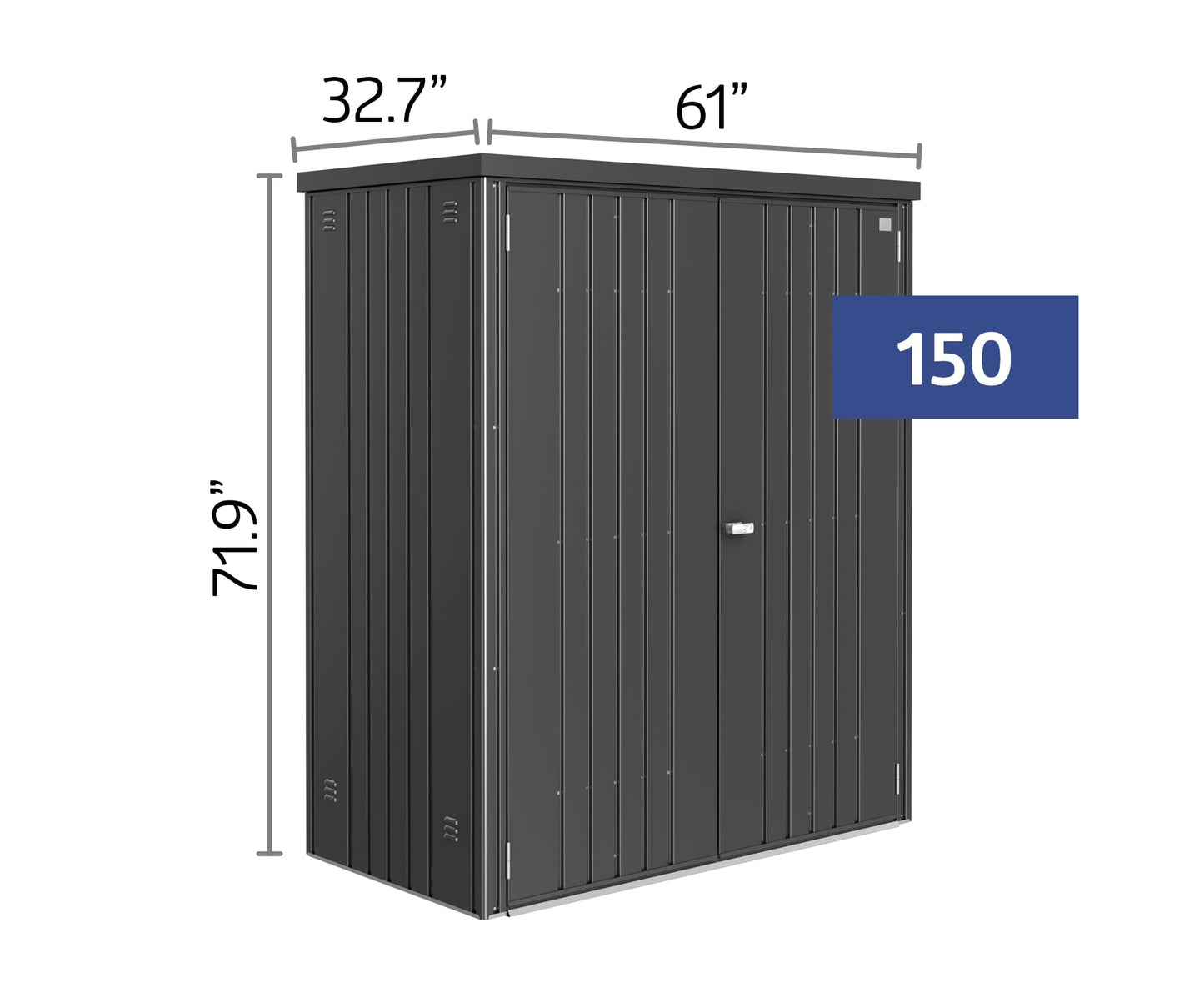 Biohort Equipment Locker 150 in Steel Metallic Dark Grey 61in x 33in x 72in Outdoor Storage Locker with Floor Kit