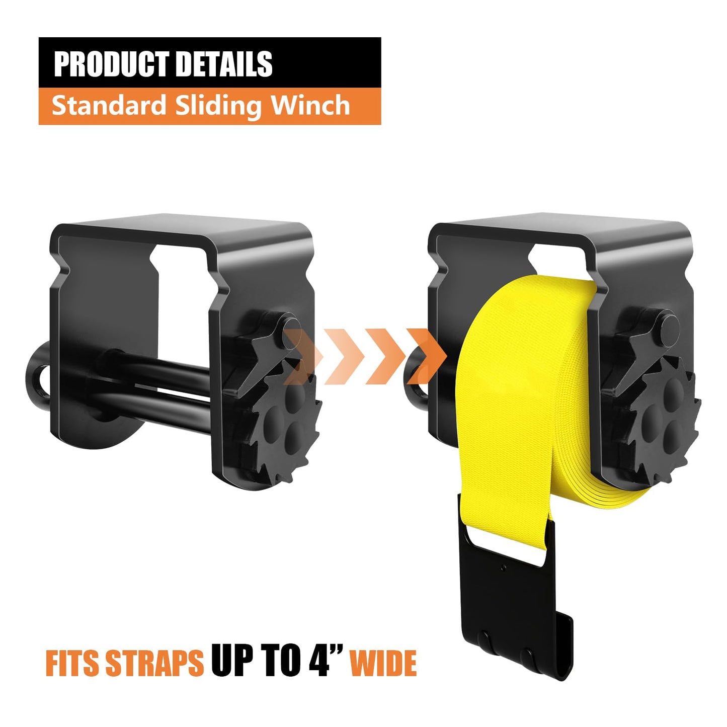 SALUINOKI 4 Pack Sliding Winch for Flatbed Trailer Compatible with 4 inch Flatbed Winch Straps 30 Ft, Flatbed Equipment Accessories for Tie Down System