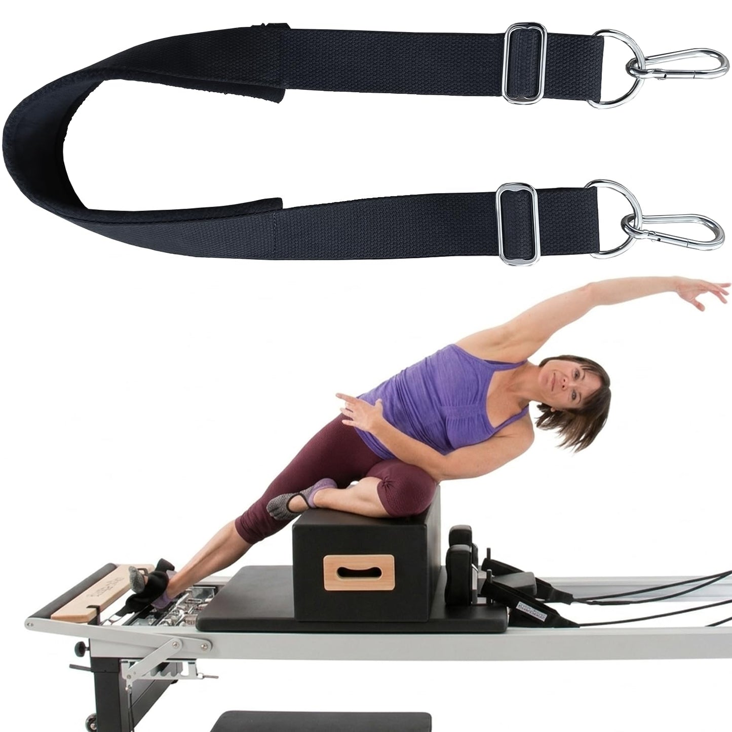 Pilates Foot Strap with Hook and Adjustable Buckles, Cotton Pilates Reformer Strap for Core Training, Balance and Flexibility Exercise Equipment, Thickened 27.6 Inch