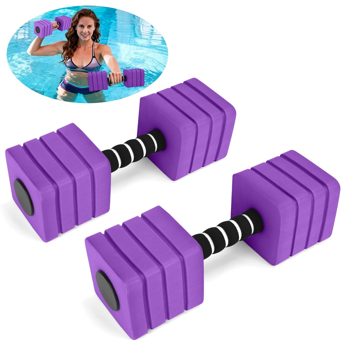 Aquatic Exercise Dumbbells, 2PCS Foam Water Weights, Aerobic Exercise Fitness Equipment Dumbbell, Dumbbells Set for Water Aerobics Weight Loss, Pool Fitness, Underwater Exercise (Dark Purple)