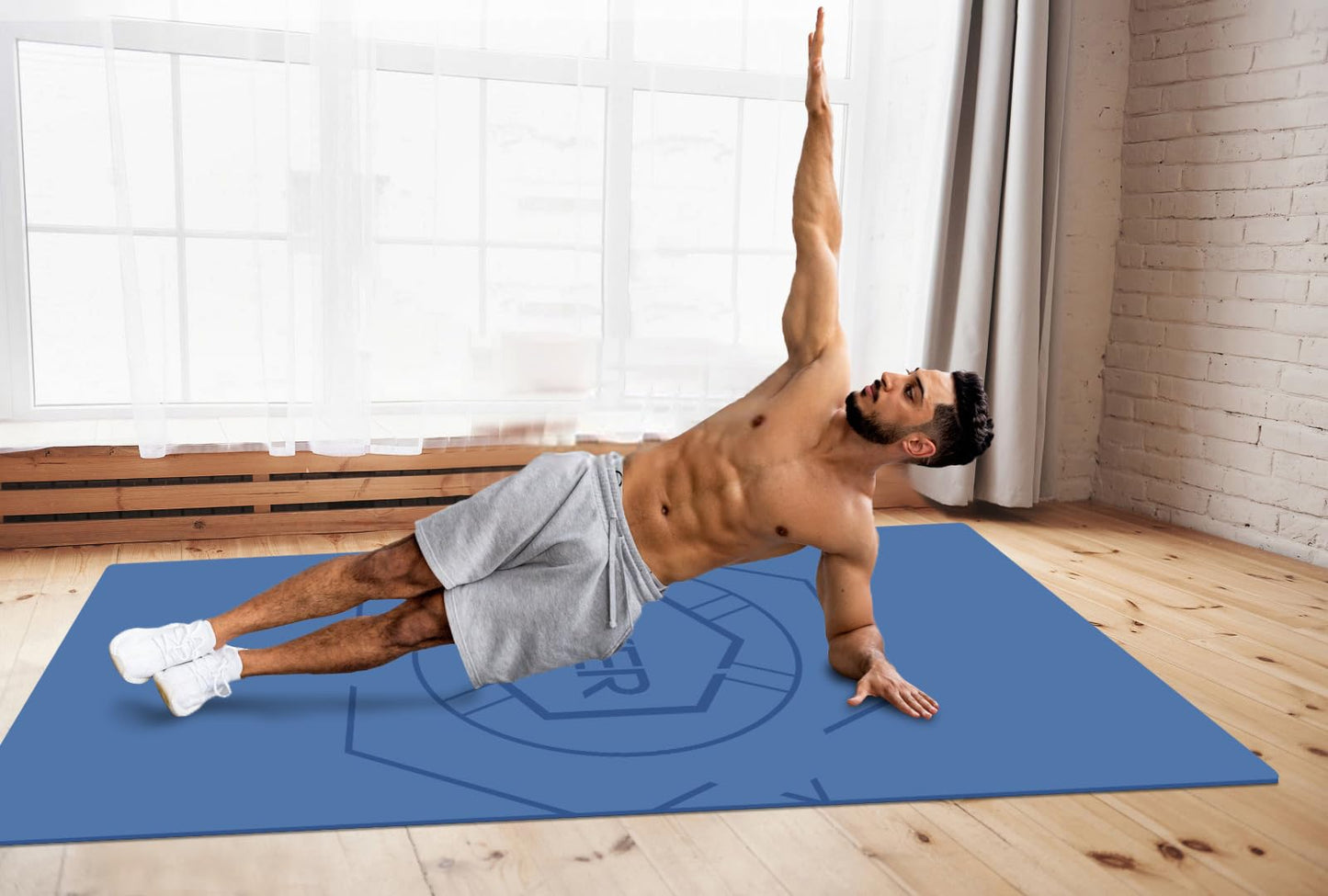 nuveti Large Exercise Mat (6'x 3'), Extra Wide Workout Mat for Men and Women, Yoga Mat Thick 1/4 Exercise Mats Non-Slip, Non-Toxic, Stretching, Meditation)