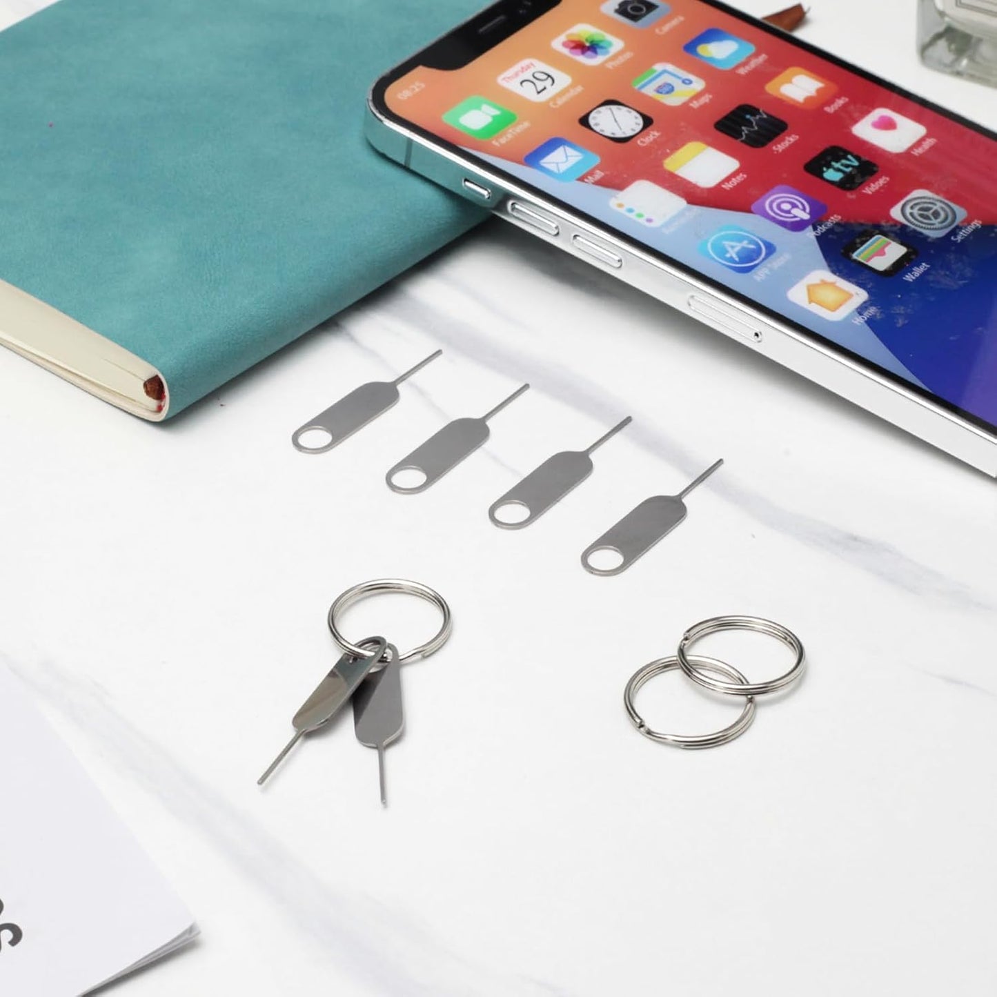 Ceemiaa 3pcsUniversal Reset (2 1 SIM & SD Card Tray Eject Pin with Key Ring Phone & Doorbell Tool Needles + Ring + PP