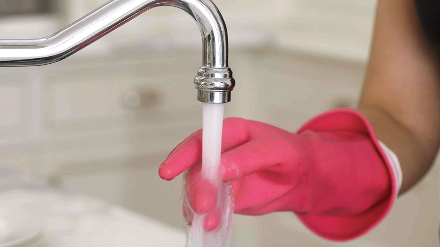 Casabella Premium Waterblock Cleaning Gloves - 6 Pair (12 Gloves) Pink - (Medium)