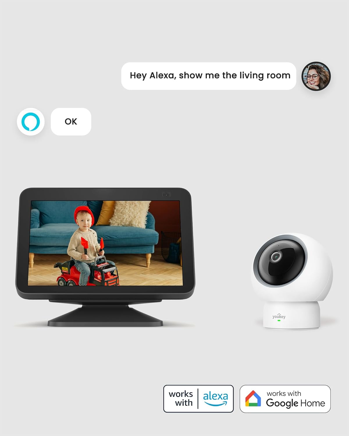 youkey 2.5K 360 5G/2.4G 6, Indoor Camera, No Monthly Fees, Pan-Tilt, Dog/Pet Camera for Home Security with Phone App