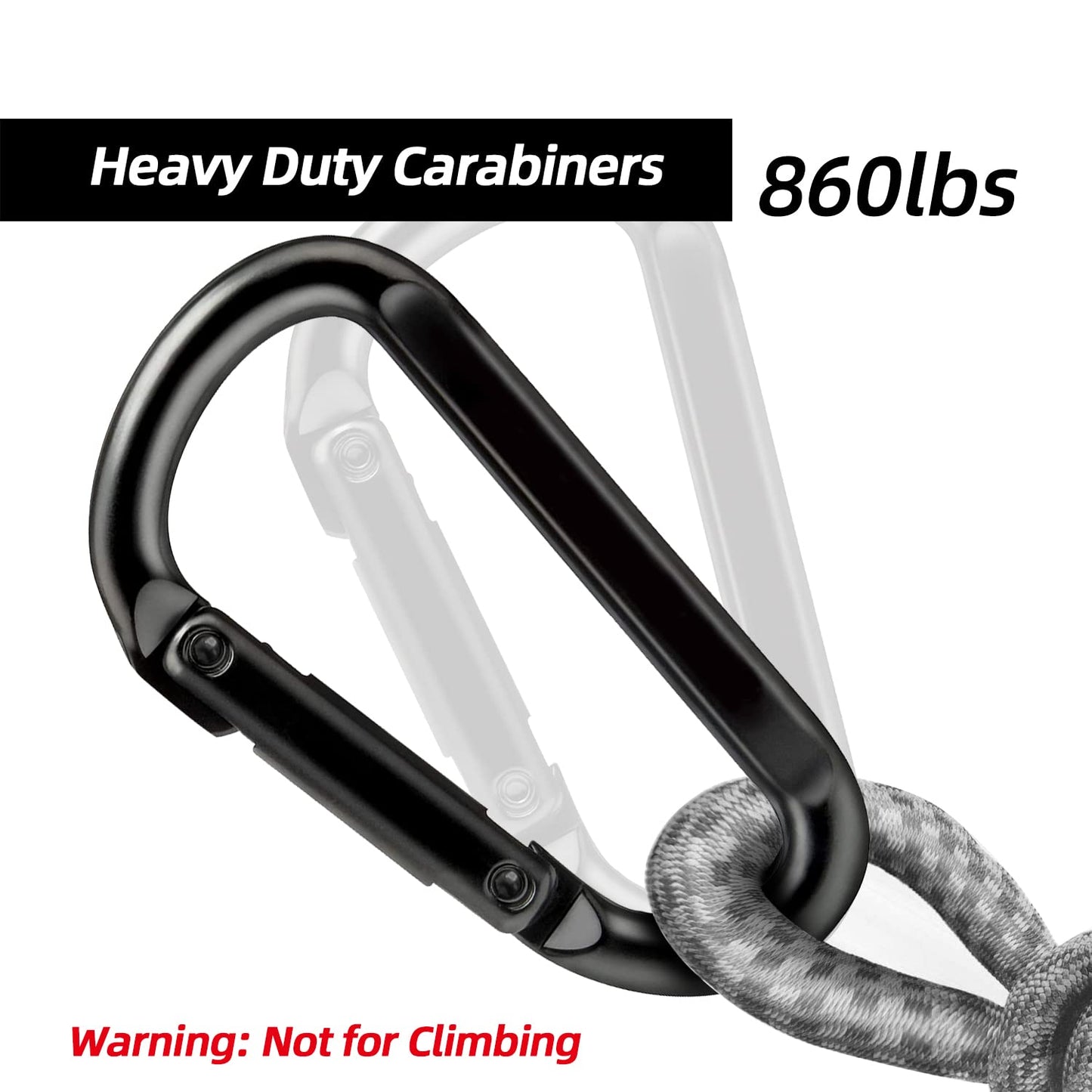 EZYA Carabiner Clip, 860lbs, 3" Heavy Duty Carabiner, D Ring Hooks - Keychains, Camping, Hiking Accessories, Caribiniers for Dog Leash, Hammocks, Yoga Swing, Gym etc, Black