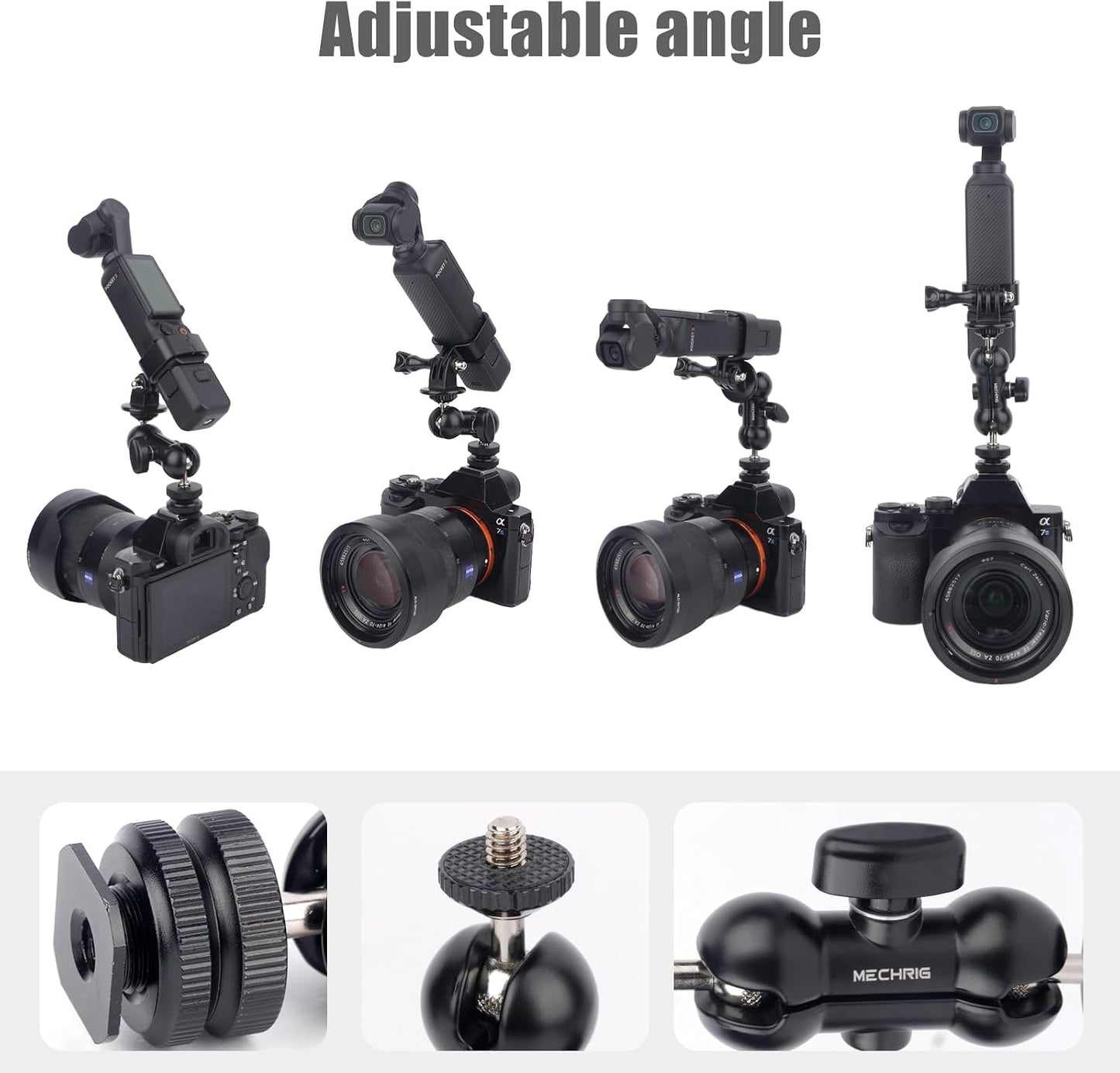 Mechrig 3,Ajustable 360Ball Setup Cold Shoe Mount Expansion Adapter for DJI Osmo Pocket Head for DSLR Hot Shoe