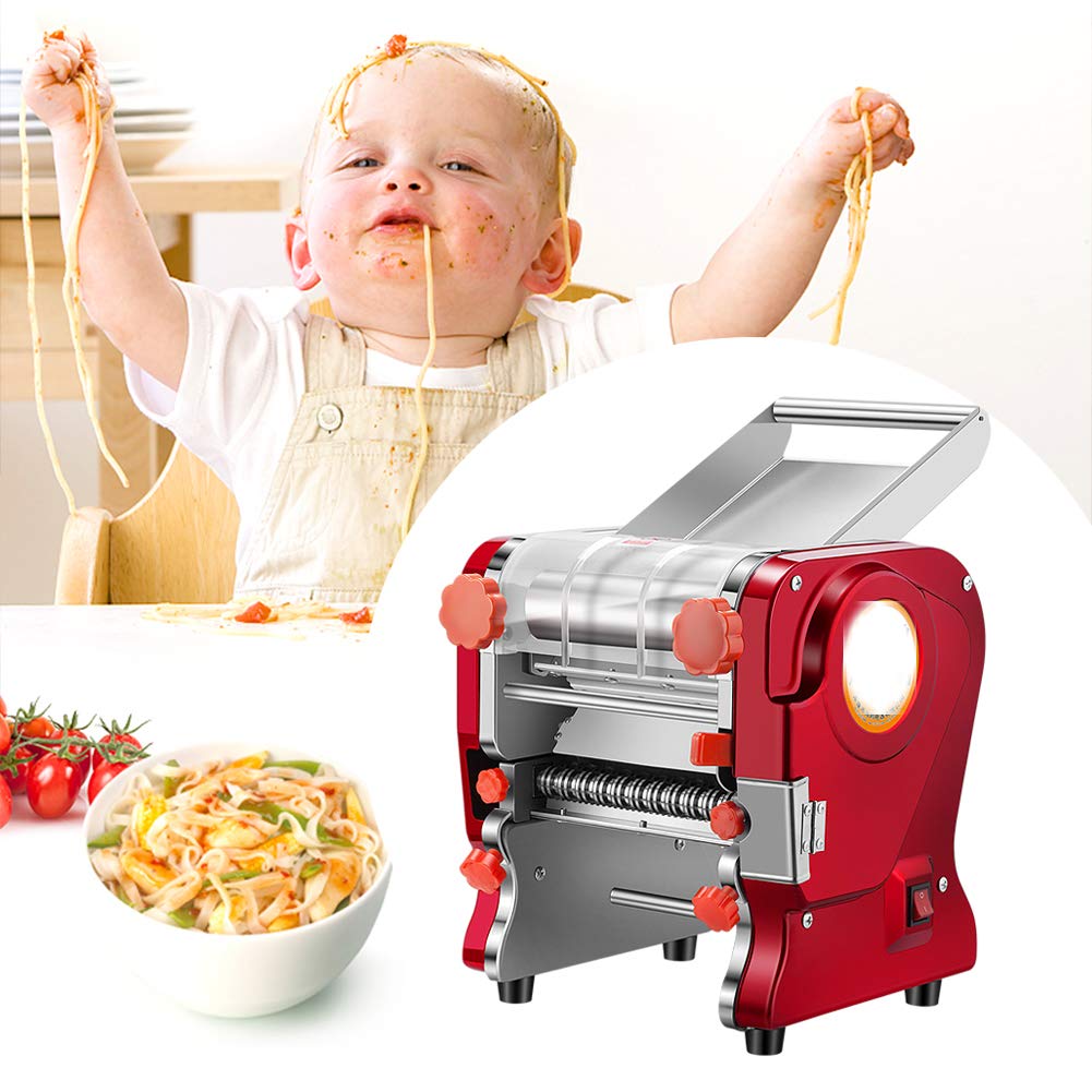 LEONEBEBE Pasta Maker Machine,Electric Noodle Maker&Dumpling Machine for Commercial&Home Use,Stainless Steel Dual-Cutter No Disassembled-3/9mm Width Noodle/Thickness Dough-Auto Noodle Sheeter