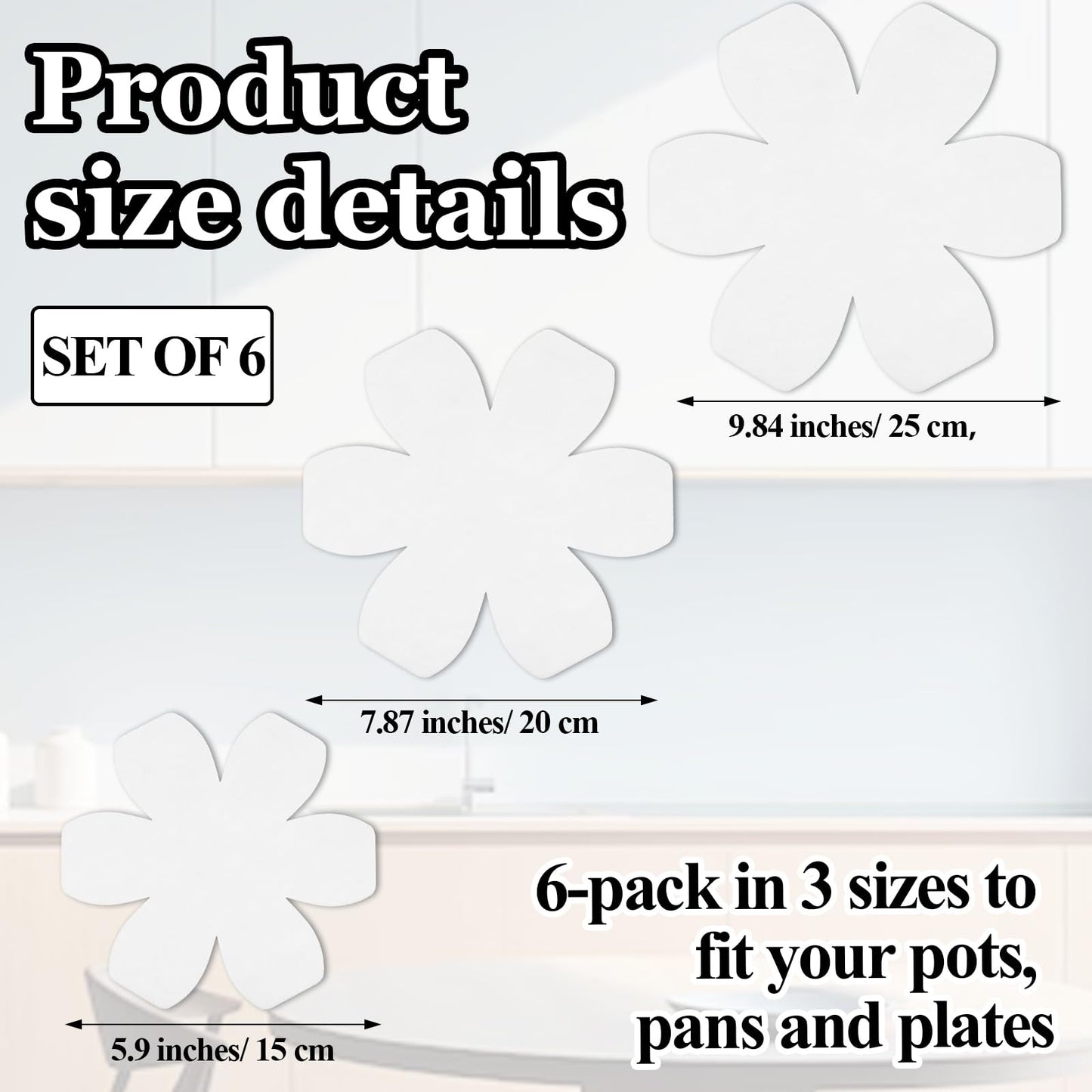 Pan Protectors, Set of 6 and 3 Different Size, Premium Felt Pot Protectors for Stacking Non Stick Pan Dividers Separators Pads for Stacking and Protecting Your Cookware (White)