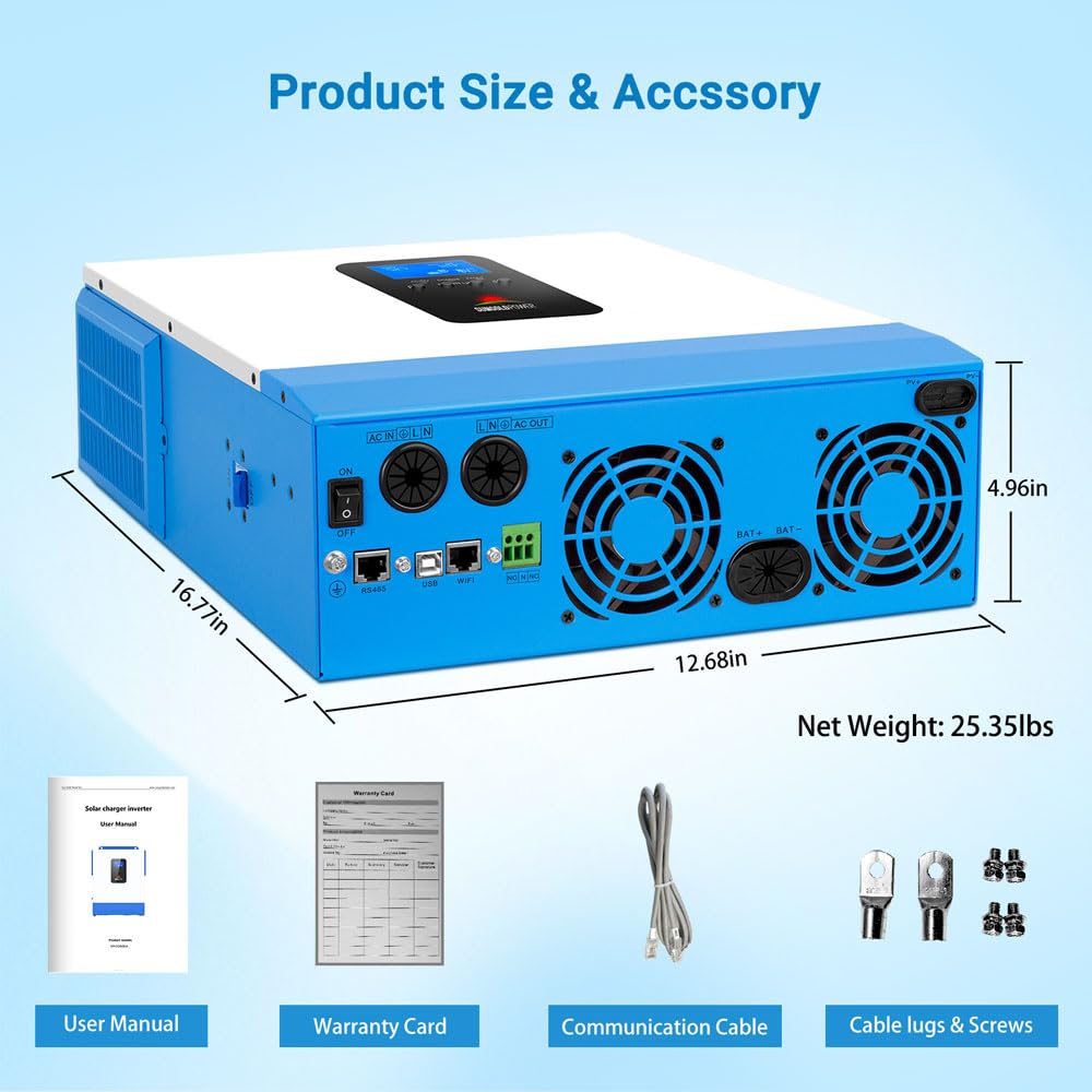 SUNGOLDPOWER UL1741 5000W Hybrid Solar Inverter,48V DC to 110V/120V AC,All in One,80A MPPT Solar Charger and 40A AC Battery Charger Pure Sine Wave for Off Grid System(NO Parallel)