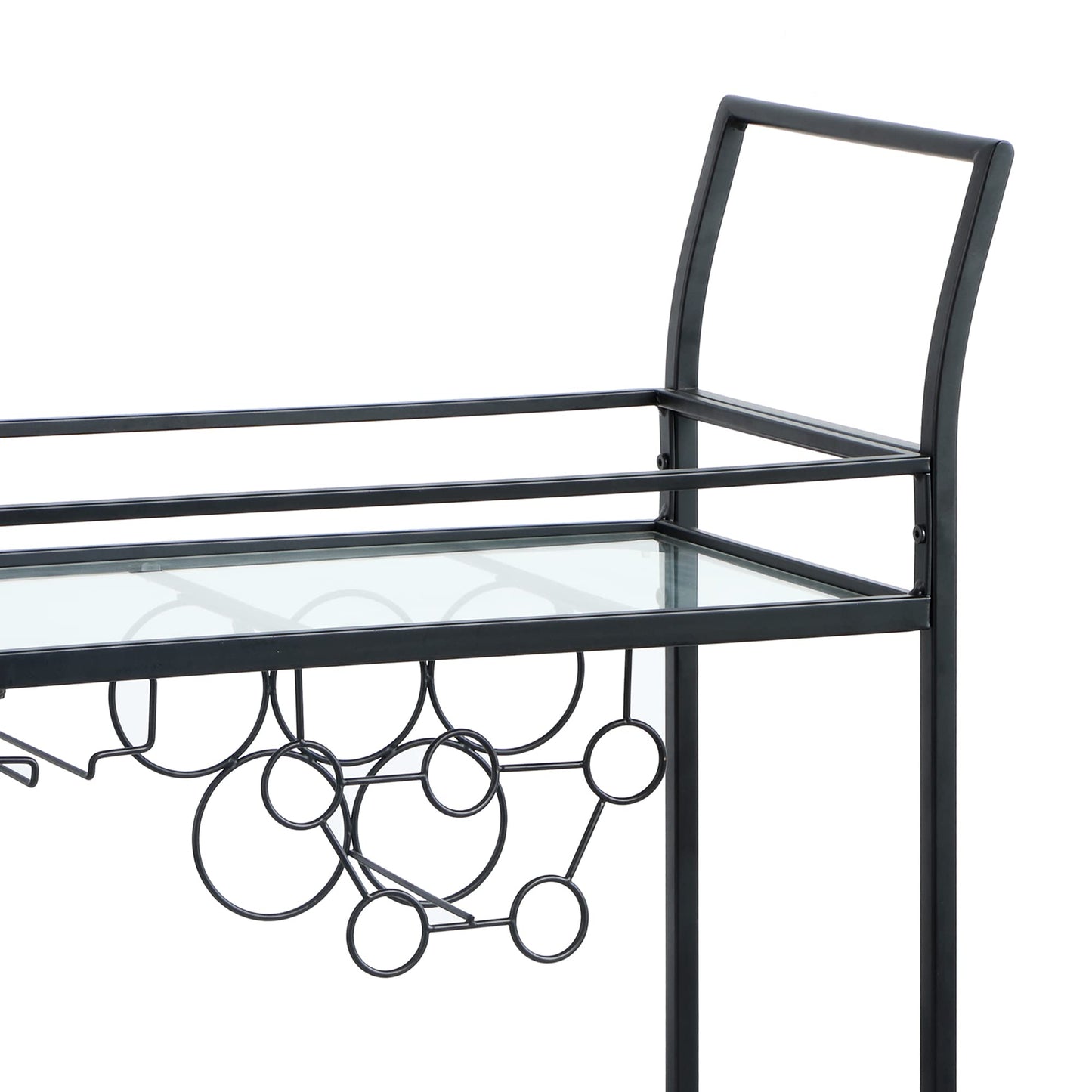 FirsTime & Co. Black Francesca Bar Cart, 2 Tier Mobile Mini Bar, Kitchen Serving Cart and Coffee Station with Storage for Wine and Glasses, Metal and Glass, Modern