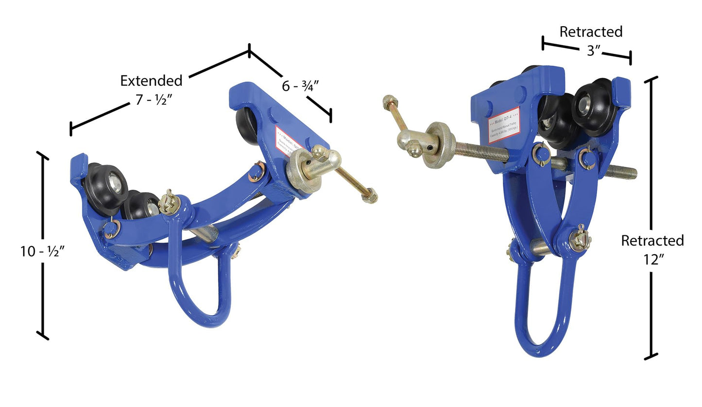 Vestil QIT-4 Steel Quick Install Manual Trolley 6-3/4 In. x 14-1/8 In. x 12 In. 4000 Lb. Capacity Blue