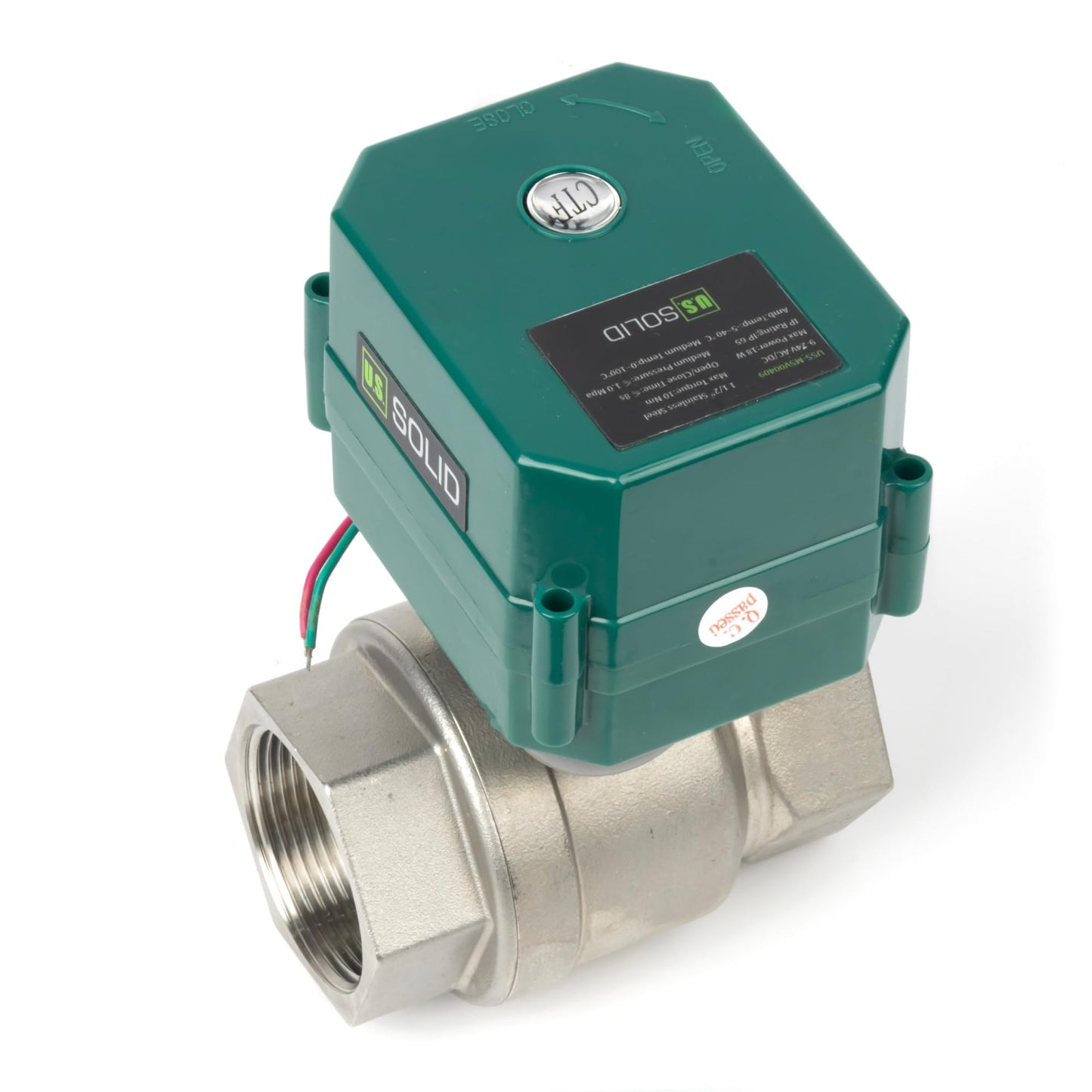 U.S. Solid 1-1/2” Motorized Ball Valve - NSF Certified 304SS Electric Ball Valve with Full Port, 9-24V AC/DC, 2-wire Auto Return, Normally Closed