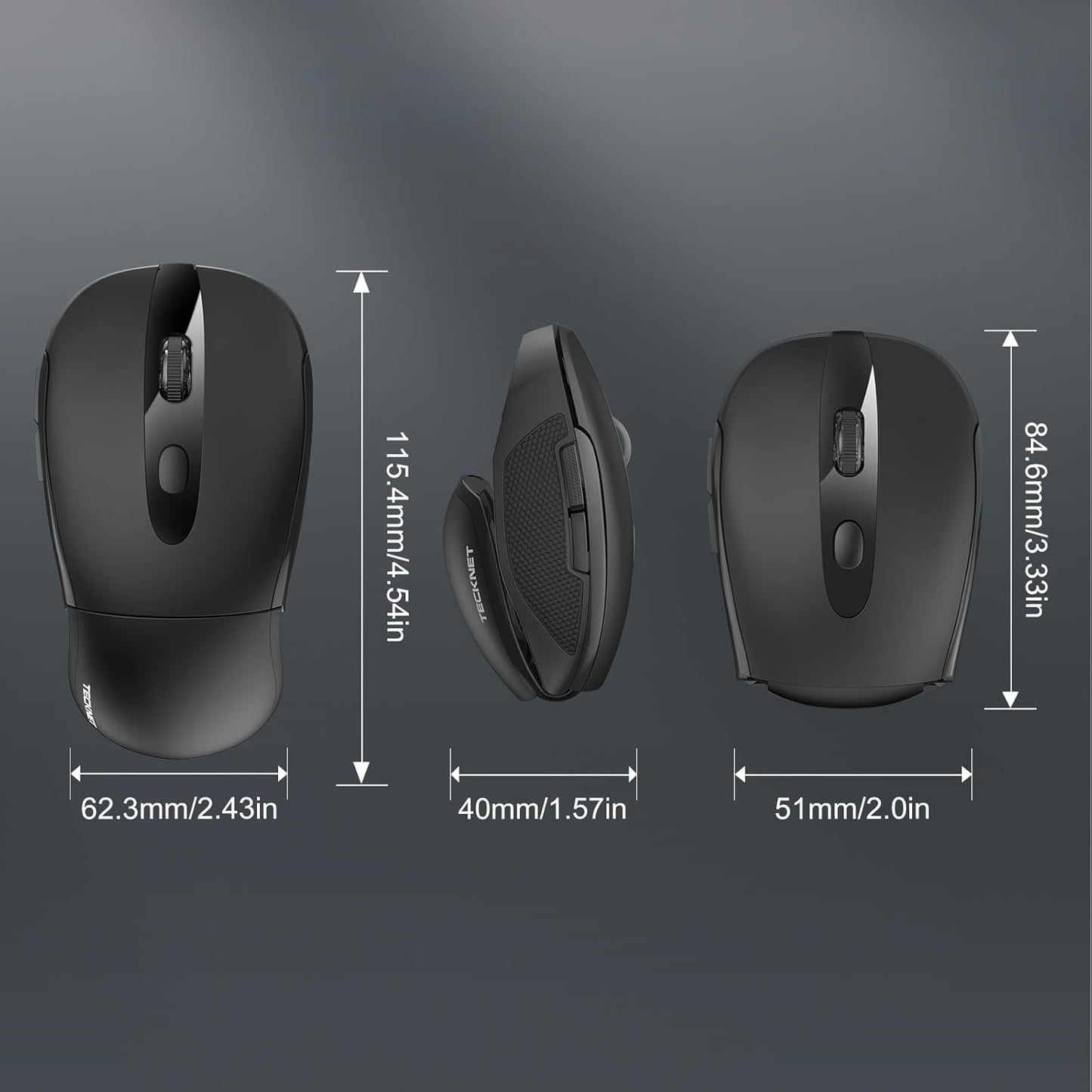TECKNET 2.4G 3 2000/1500/1000 2-Year Folding Wireless Mouse, Travel Mouse Portable Adjustable DPI Compatible