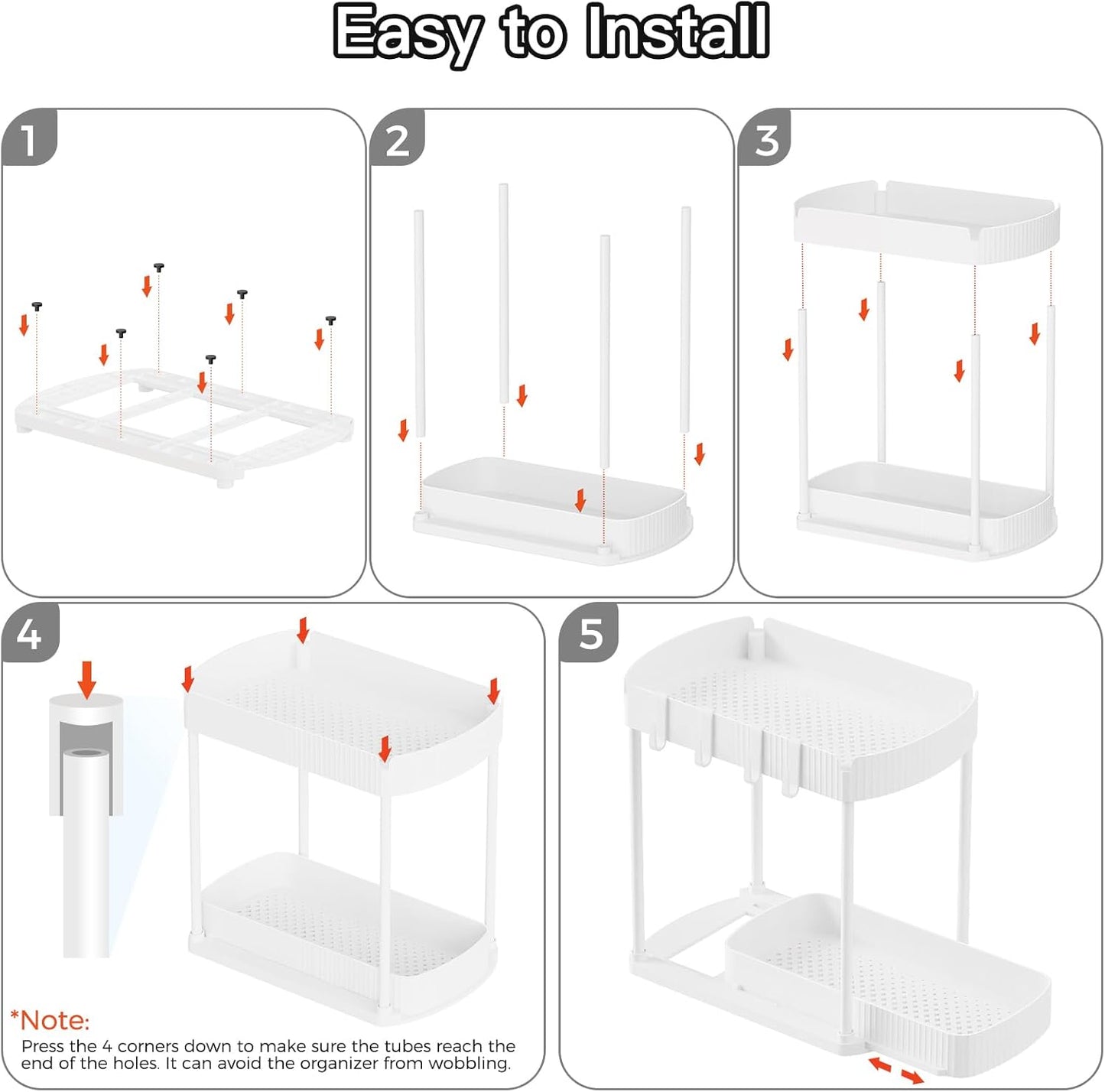 Ukeetap Multi-Purpose Pull-Out Storage Organizers - Under Sink & Cabinet, 12.8 Inch, White