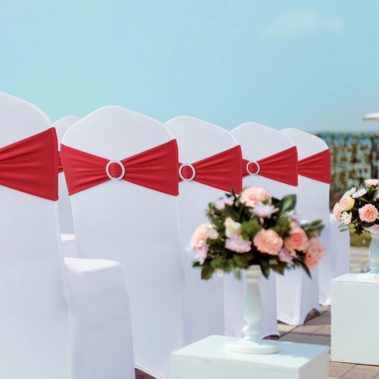 Babenest Spandex Chair Sashes - 100PCS Premium Stretch Covers with Buckle Slider | Red Elastic Ties for Weddings & Events