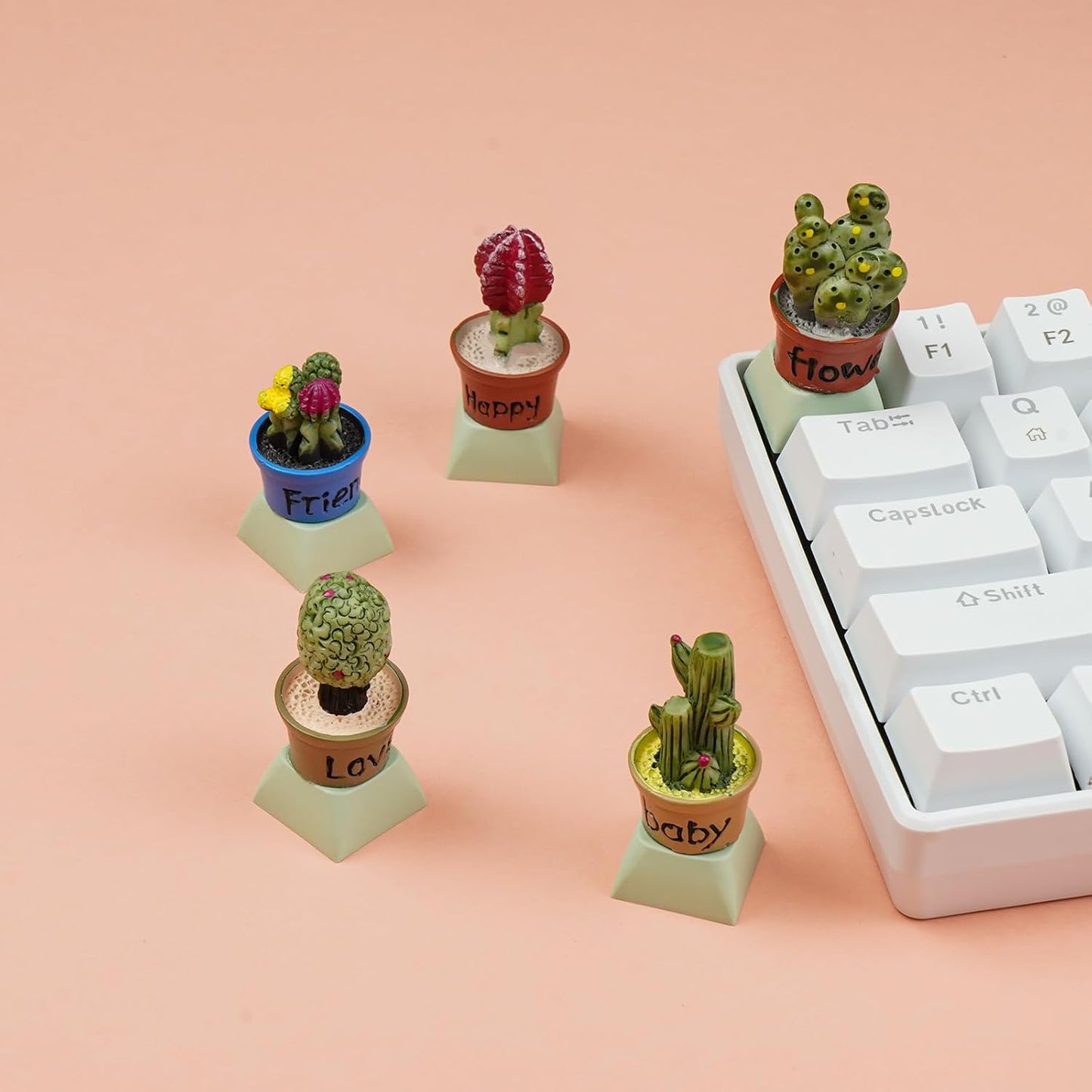 Wonhibo 5 PCS Cactus Keycaps for Cherry MX Keyboards - Cute Multicolor OEM Profile ESC Key Replacement, Mechanical