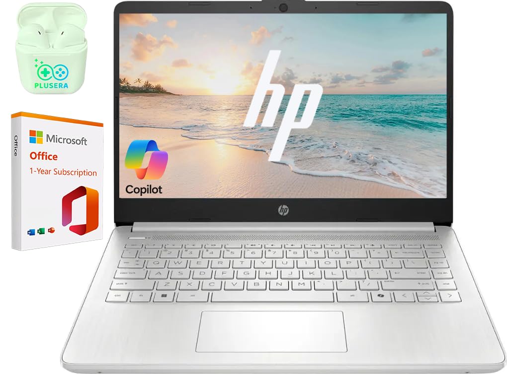 HP 14" Business Laptop Computer with 1-Year Office 365, Intel Quad-Core N150 Processor, 4GB RAM 128GB UFS, Windows 11 Home, PLUSERA Earphones, Natural Silver