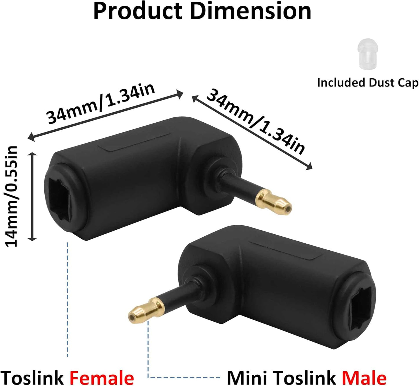 YARCHONN 90 3.5mm 4pcs Mini Toslink Adapter Digital Fiber Optical Audio Female to Degree Jack Mini Toslink Right Angle