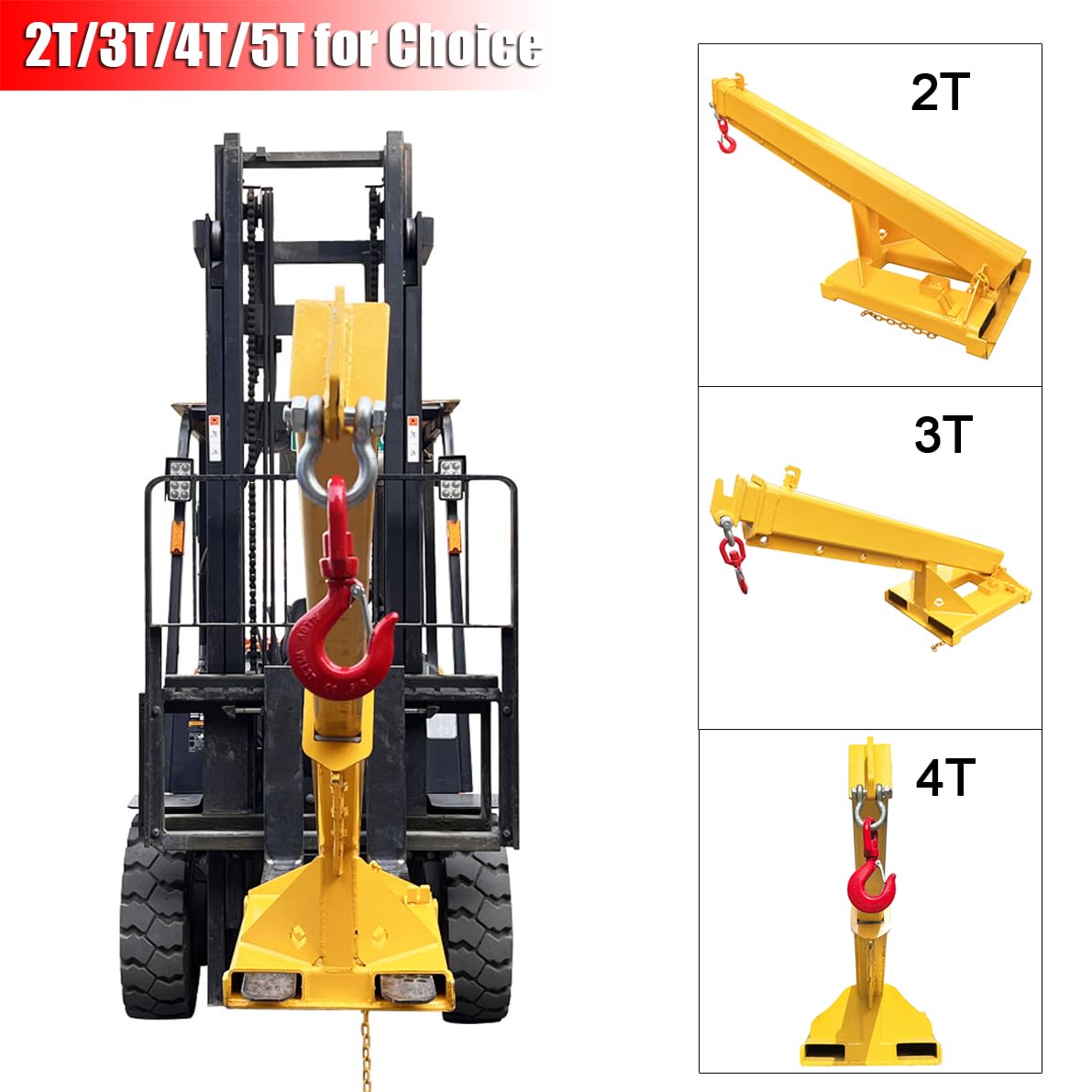 EQCOTWEA 5-Ton Forklift Telescopic Boom Crane Attachment, 11000 LBS Capacity, 96.5 Inch Adjustable Extension with Lifting Hook, Mobile Crane Lifting Hoist Truss Jib Boom for Forklifts & Hoists